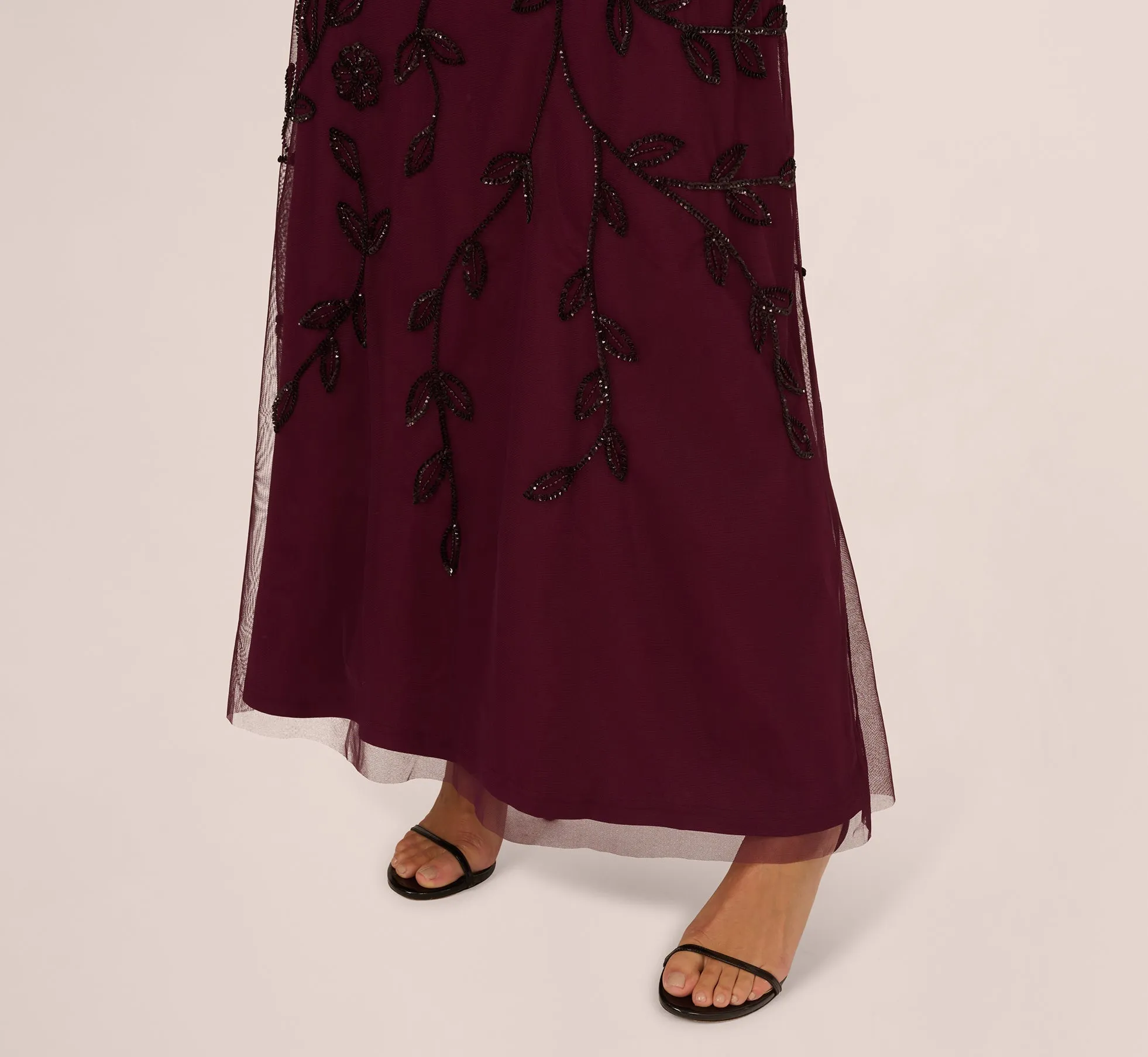 Sleeveless Blouson Mermaid Gown With Jasmine Beading In Cassis sold by Adrianna Papell product image thumbnail 5