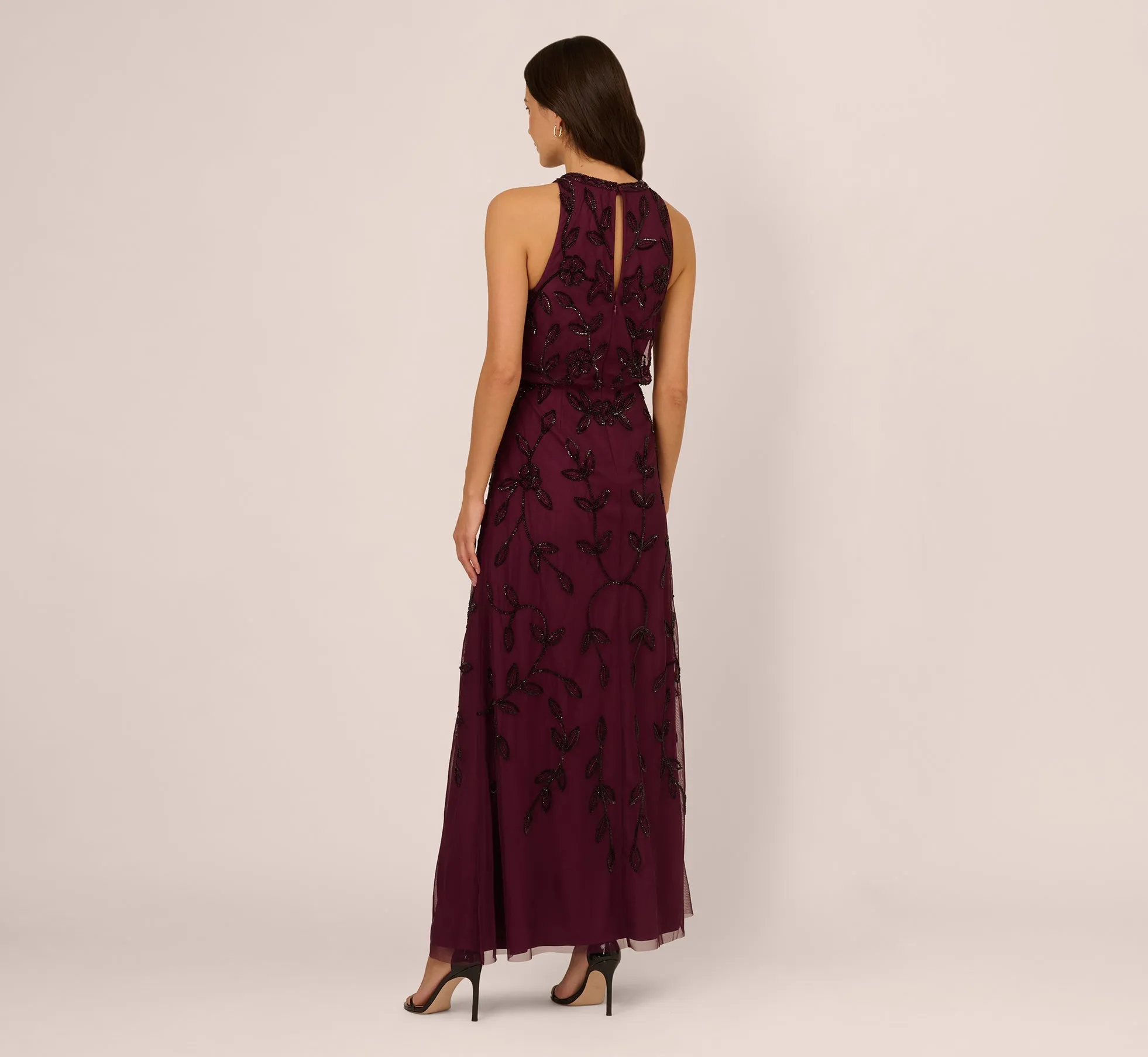 Sleeveless Blouson Mermaid Gown With Jasmine Beading In Cassis sold by Adrianna Papell product image thumbnail 4