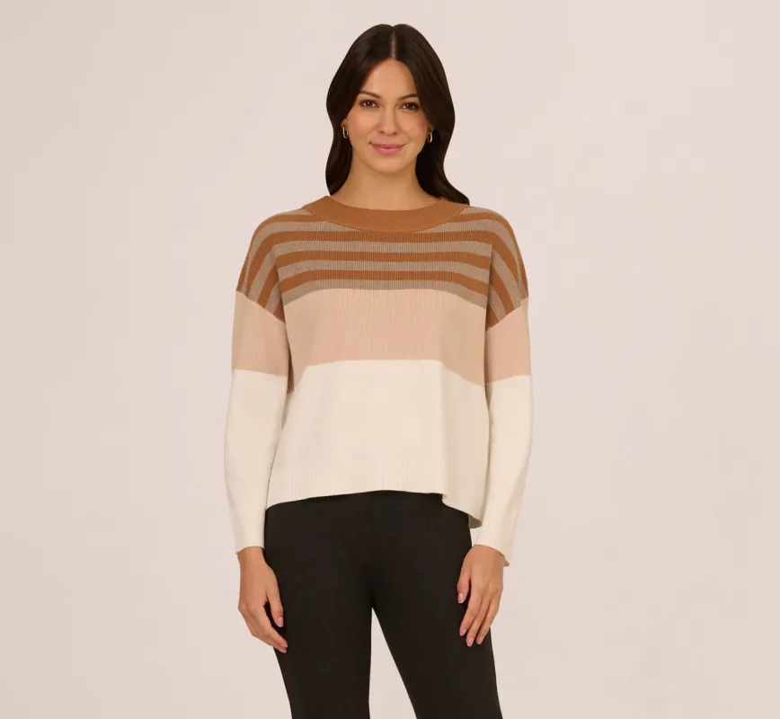 Drop Shoulder Boat Neck Color Blocked Sweater In Camel Ht Oatmeal Block Multi sold by Adrianna Papell