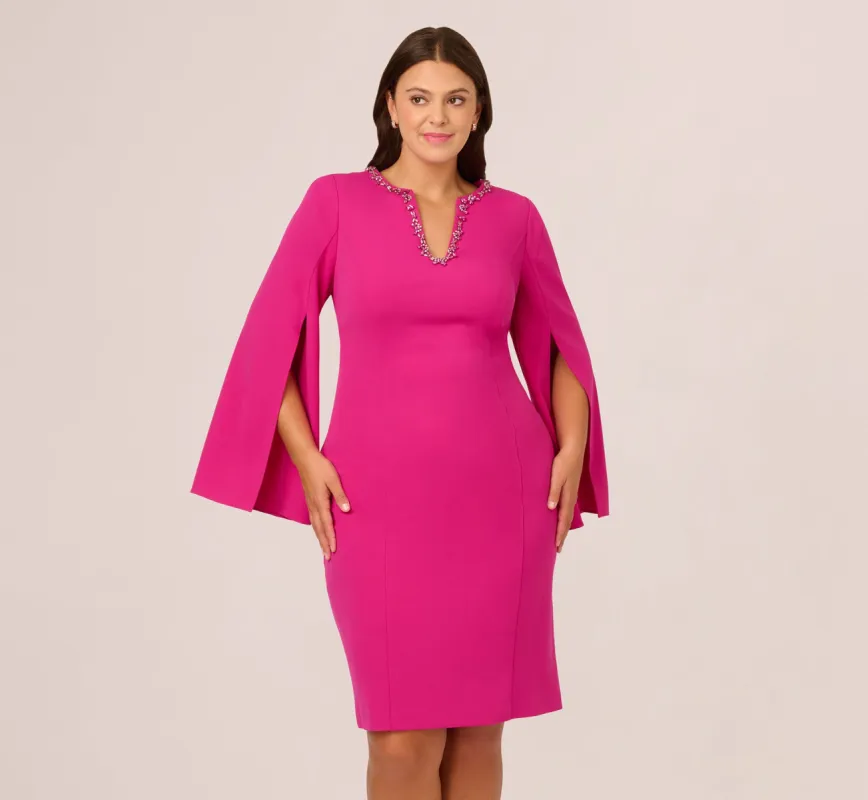 Plus Size Knit Crepe Jewel Short Dress In Berry Rose sold by Adrianna Papell