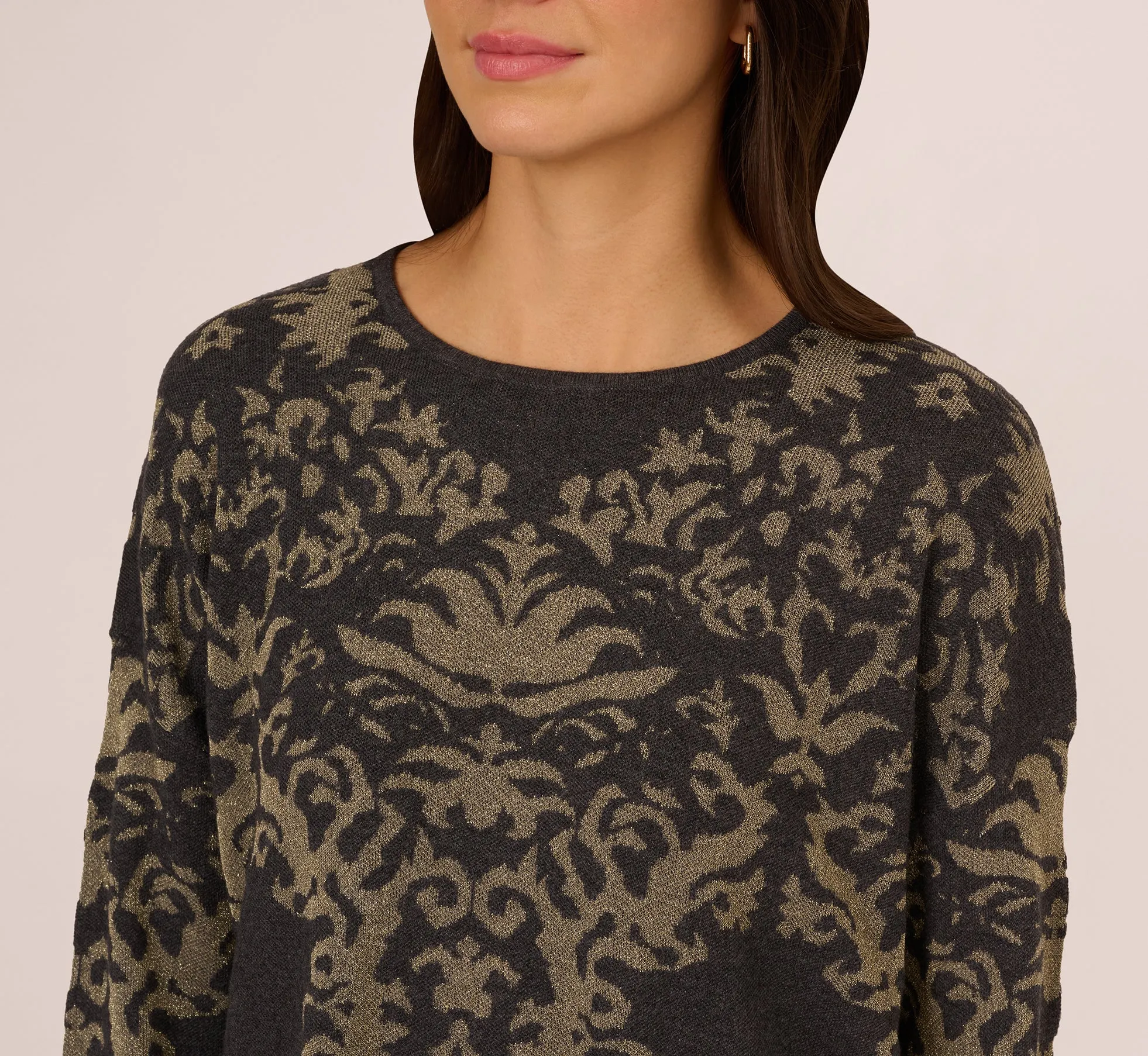 Drop Shoulder Metallic Knit Sweater In Slate Grey Gold sold by Adrianna Papell product image thumbnail 4