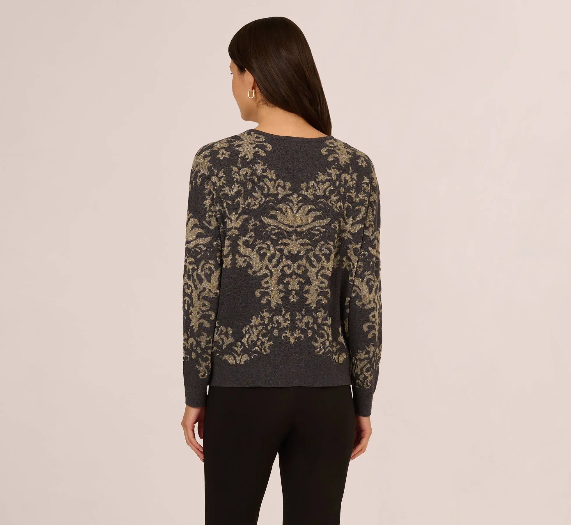 Drop Shoulder Metallic Knit Sweater In Slate Grey Gold sold by Adrianna Papell product image thumbnail 5
