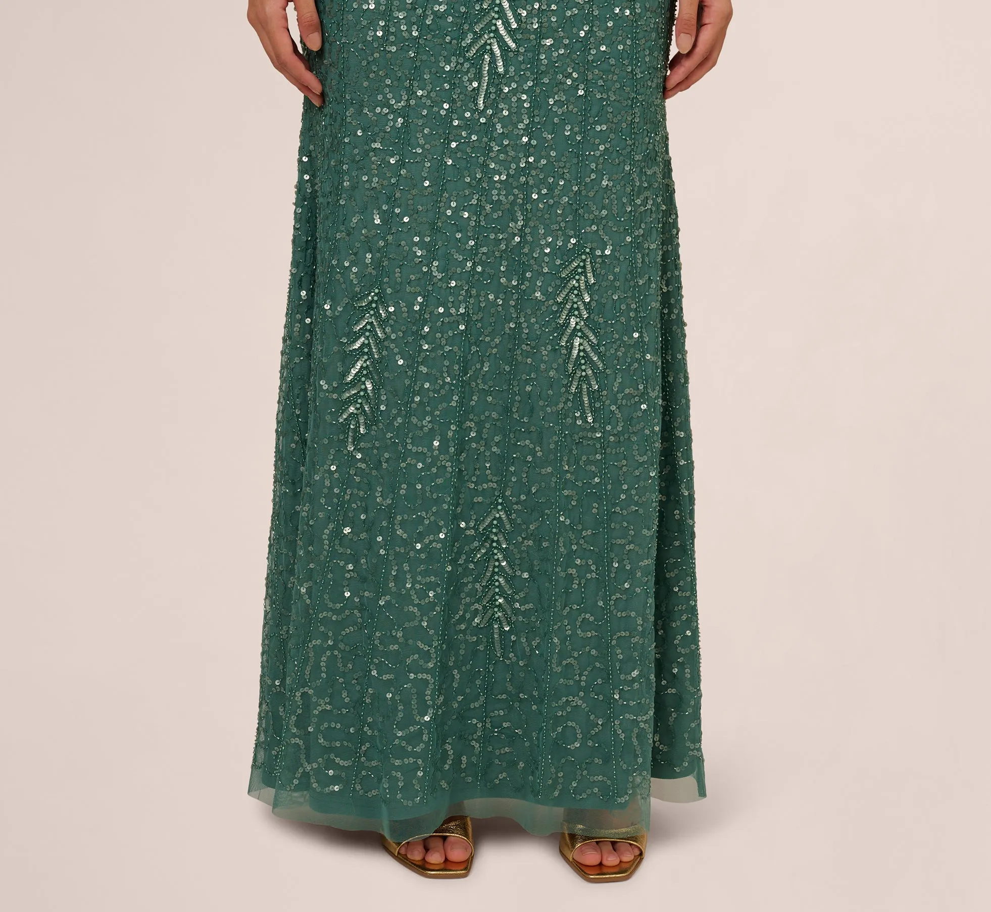 Long Sleeve Beaded Full Length Dress In Green Slate sold by Adrianna Papell product image thumbnail 5