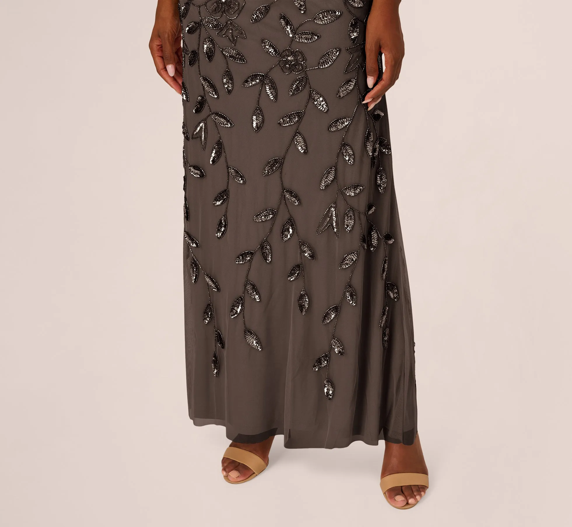 Blouson Short Sleeve Beaded Long Dress In Lead sold by Adrianna Papell product image thumbnail 5