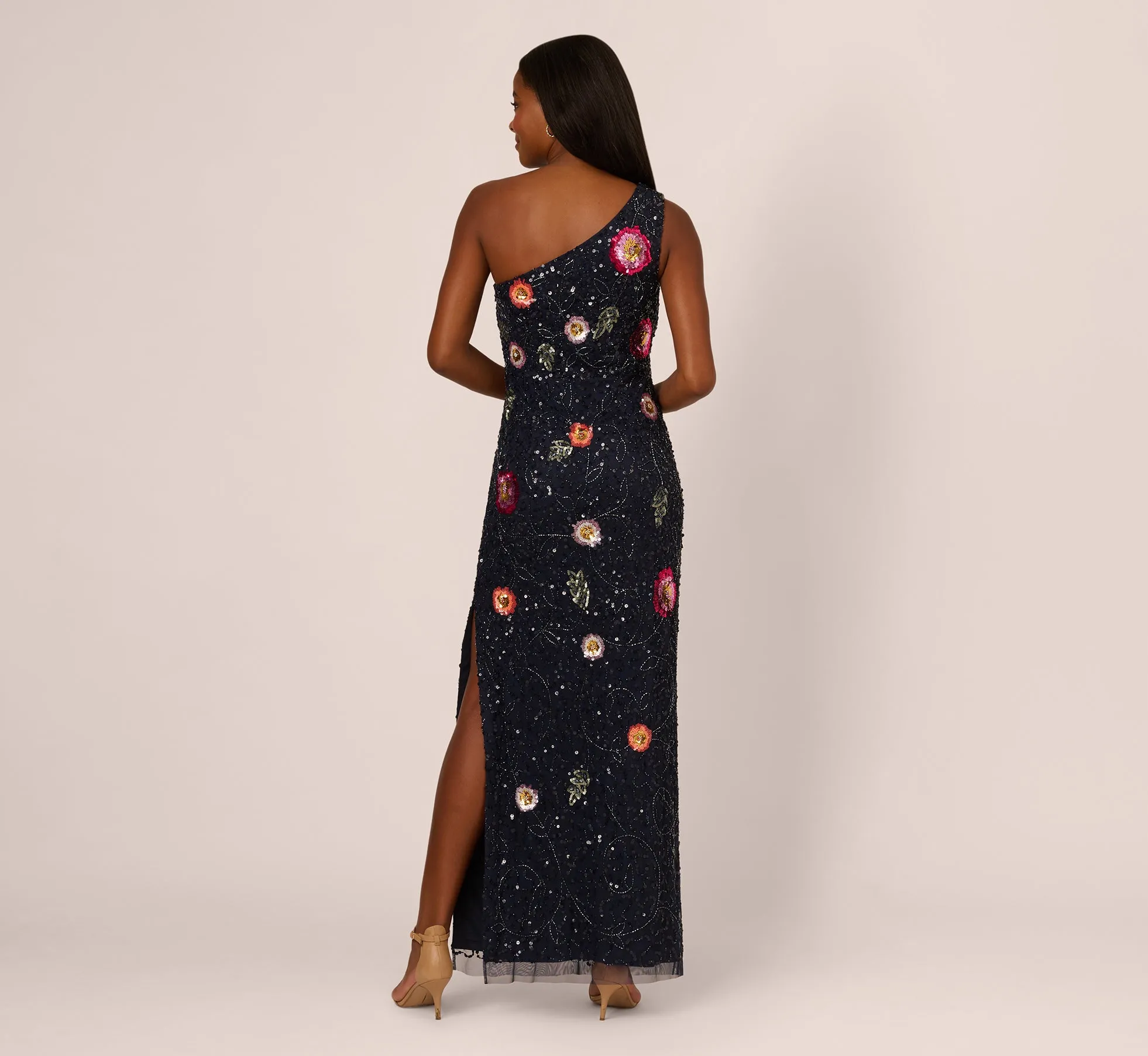One Shoulder Floral Bead Dress In Navy Multi sold by Adrianna Papell product image thumbnail 5