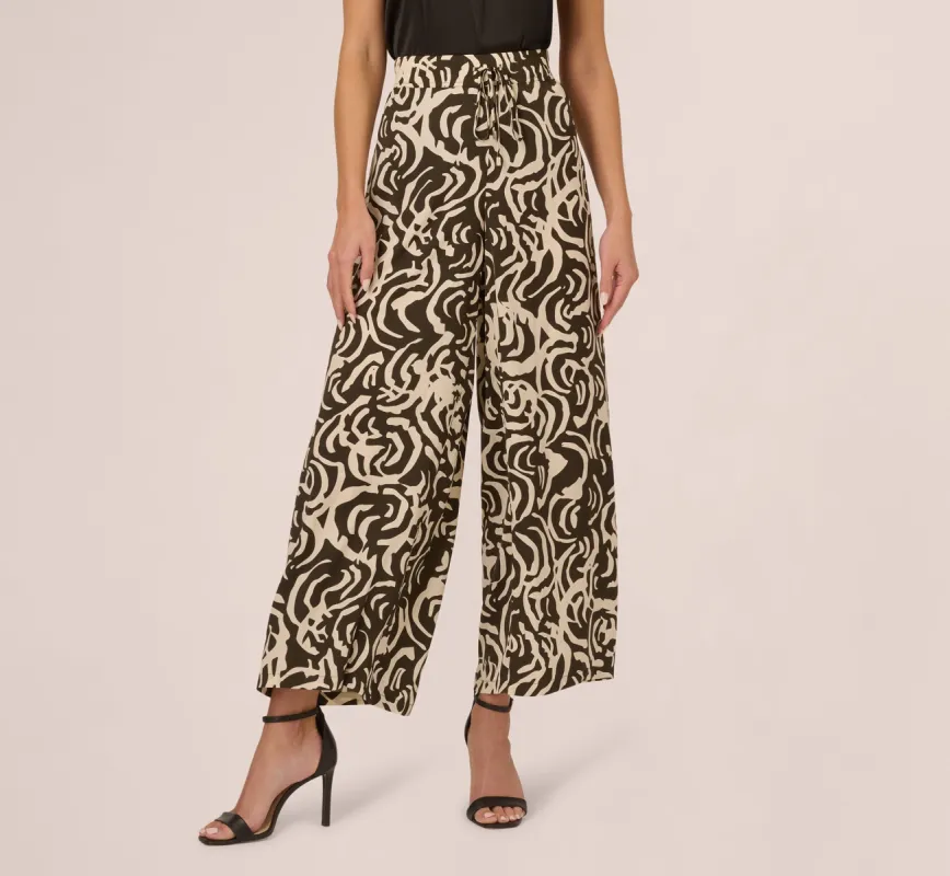 Tropical Floral Print Wide Leg Pants With Drawstring Waist In Chocolate Walnut Large Swirl sold by Adrianna Papell