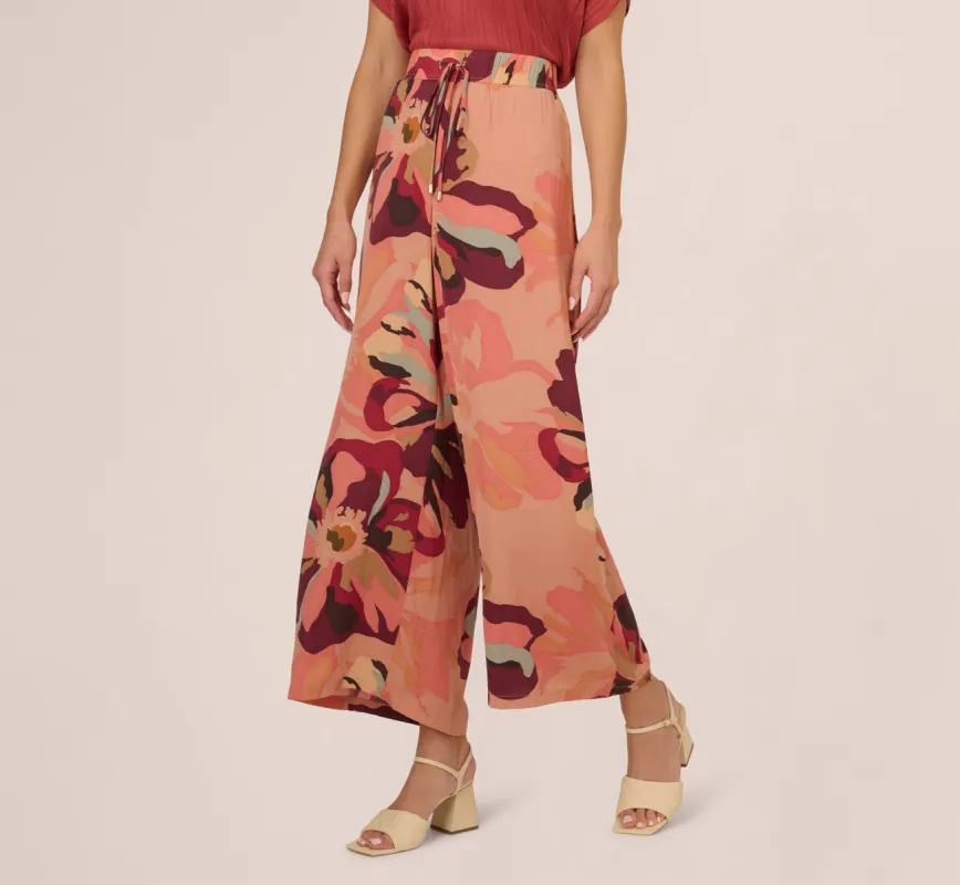 Tropical Floral Print Wide Leg Pants With Drawstring Waist In Deepburgundylargesunsetfloral sold by Adrianna Papell