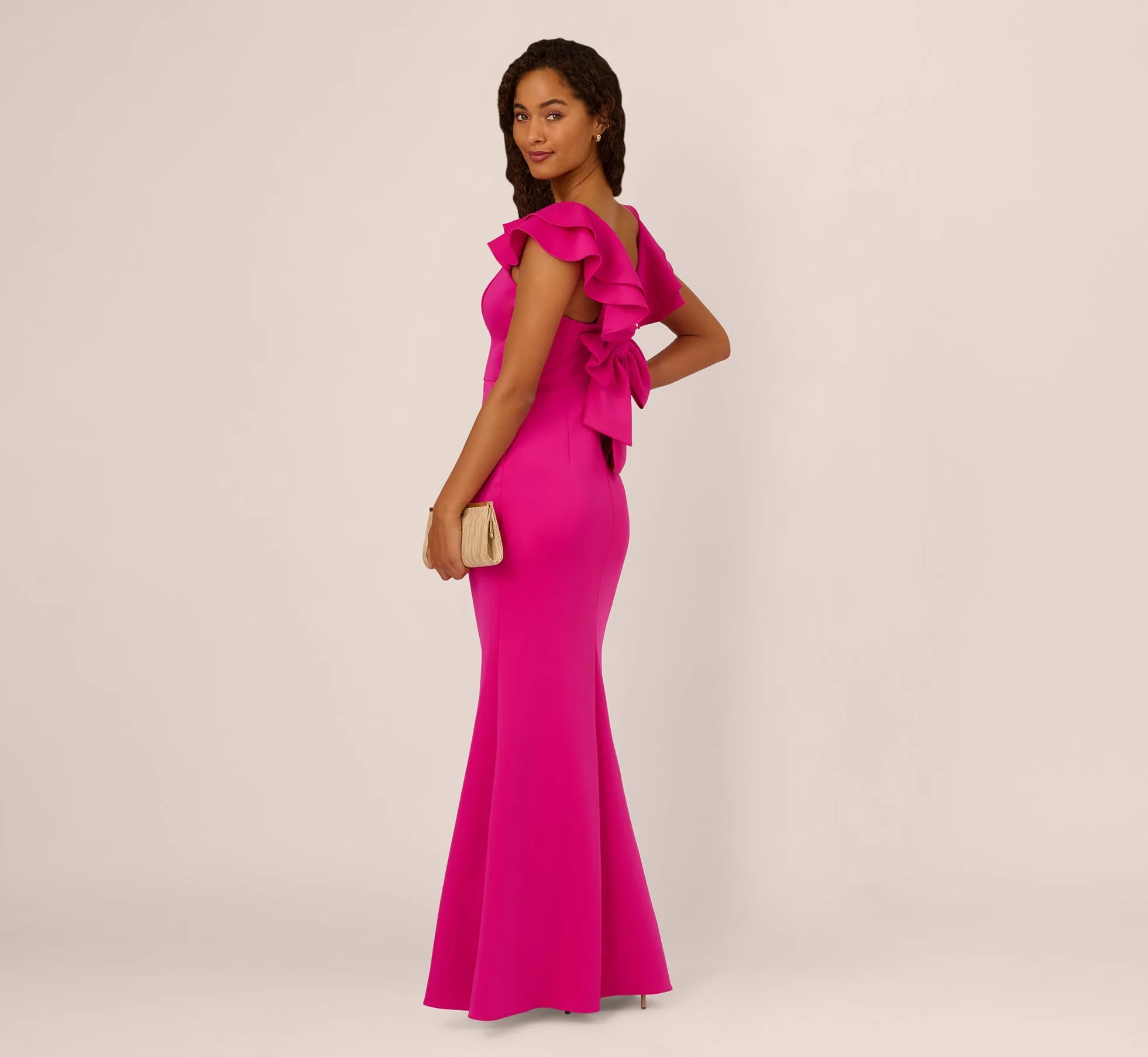 Flutter Sleeve Mermaid Gown In Fuchsia sold by Adrianna Papell product image thumbnail 2
