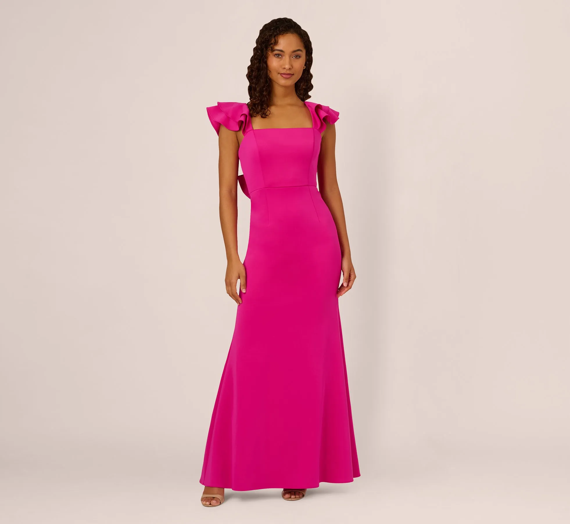Flutter Sleeve Mermaid Gown In Fuchsia sold by Adrianna Papell
