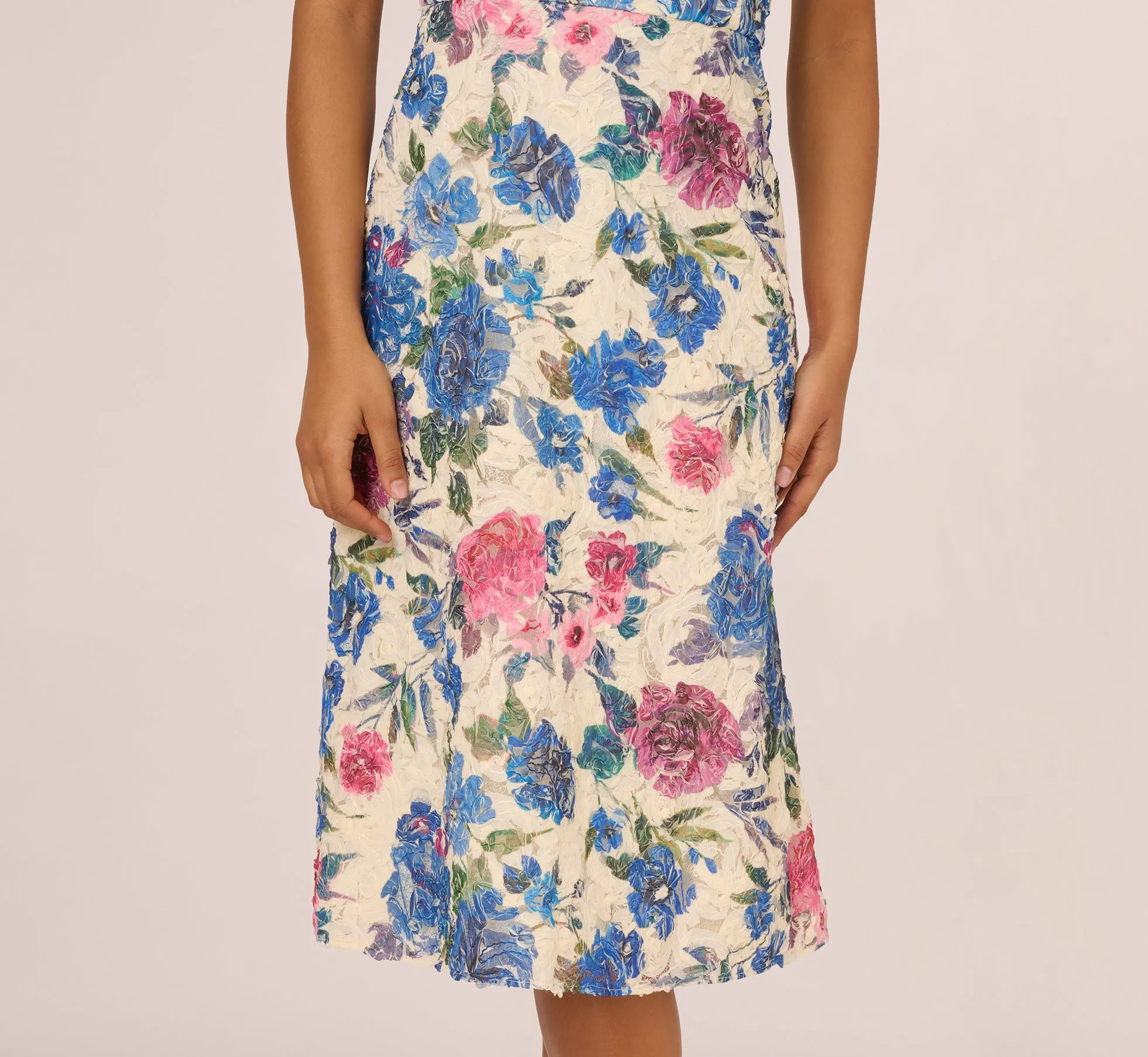 One Shoulder Floral Soutache Midi Dress In Alabaster Multi sold by Adrianna Papell product image thumbnail 5