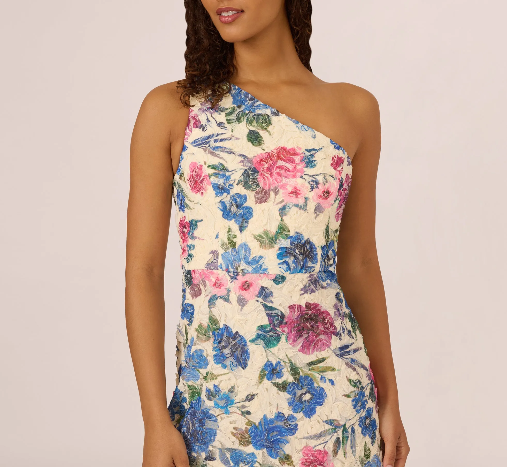 One Shoulder Floral Soutache Midi Dress In Alabaster Multi sold by Adrianna Papell product image thumbnail 3