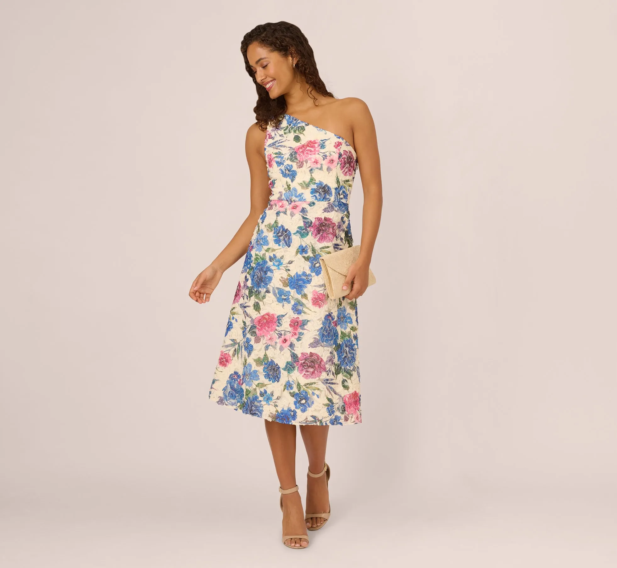One Shoulder Floral Soutache Midi Dress In Alabaster Multi sold by Adrianna Papell product image thumbnail 2