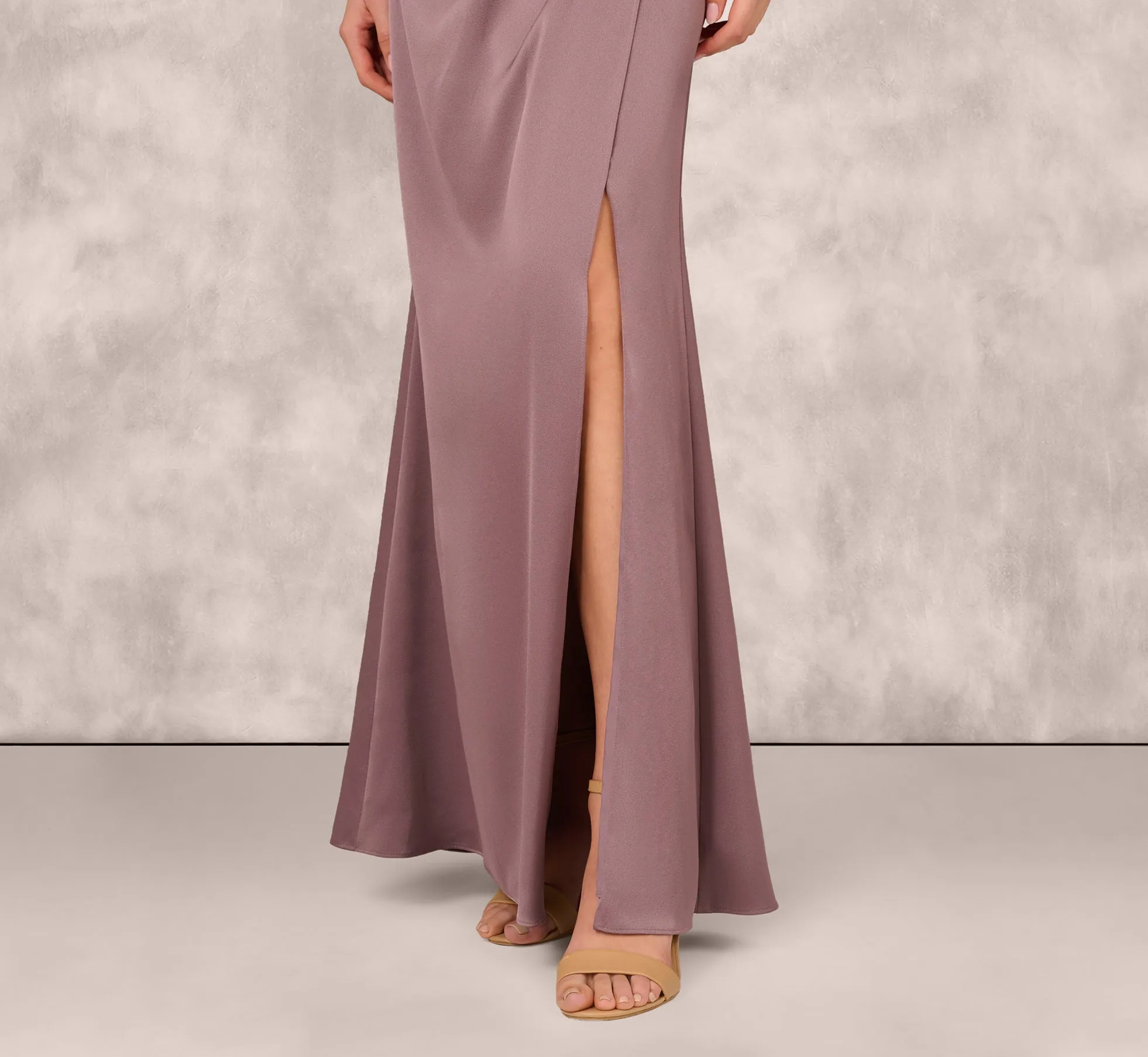 Crepe Back Satin One Shoulder Long Dress In Moonstone sold by Adrianna Papell product image thumbnail 4