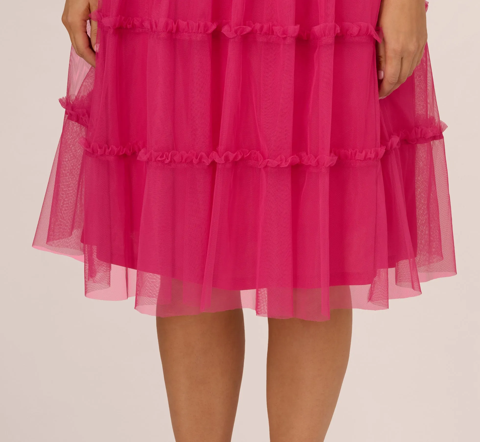 Plus Size Sleeveless Midi Dress With Square Neck And Tiered Skirt In Bright Rose sold by Adrianna Papell product image thumbnail 5