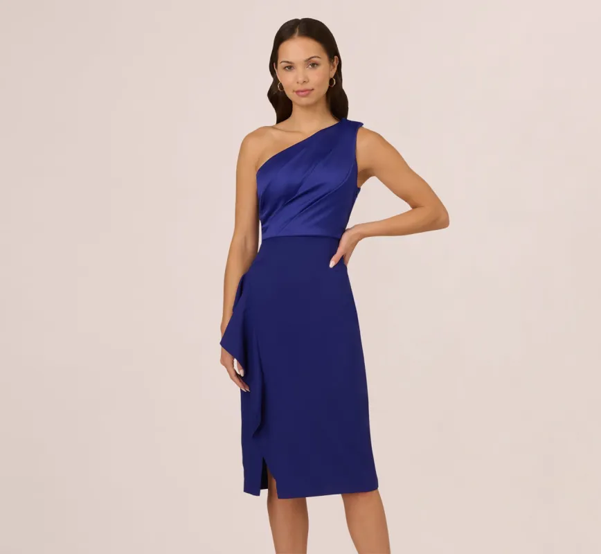 One Shoulder Ruffle Midi Sheath Dress In Dark Blue Violet sold by Adrianna Papell