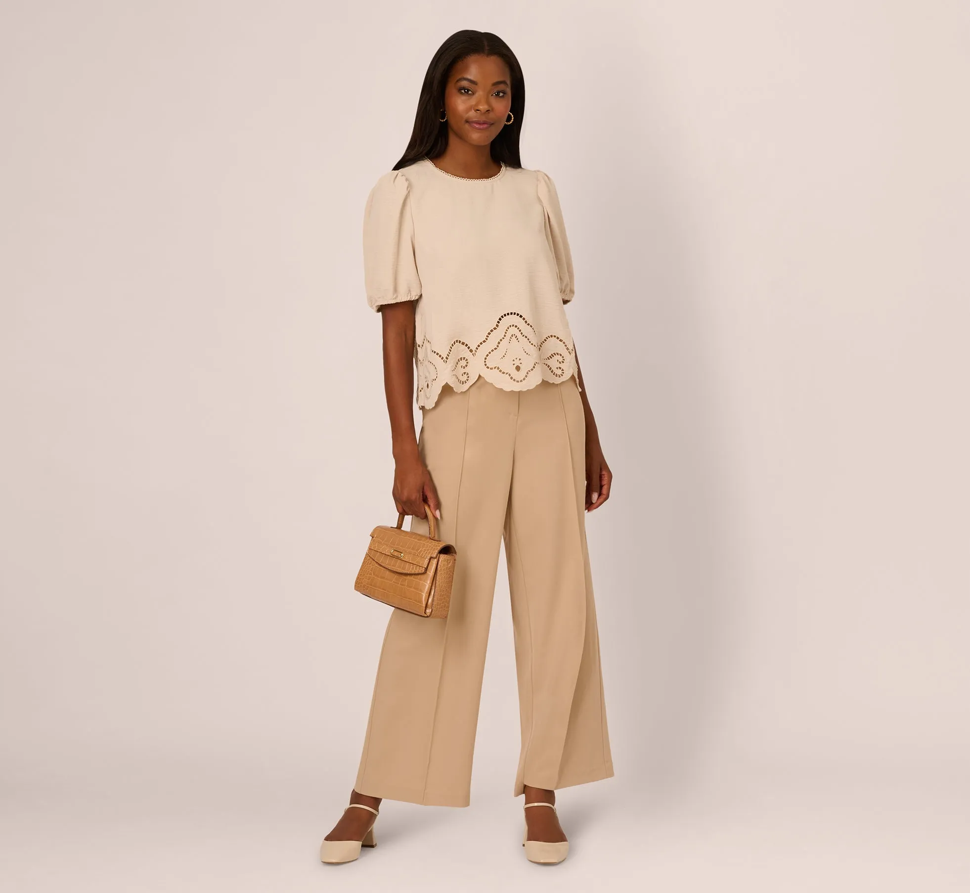 Airflow Eyelet Embroidered Woven Crop Top In Pebble sold by Adrianna Papell product image thumbnail 2