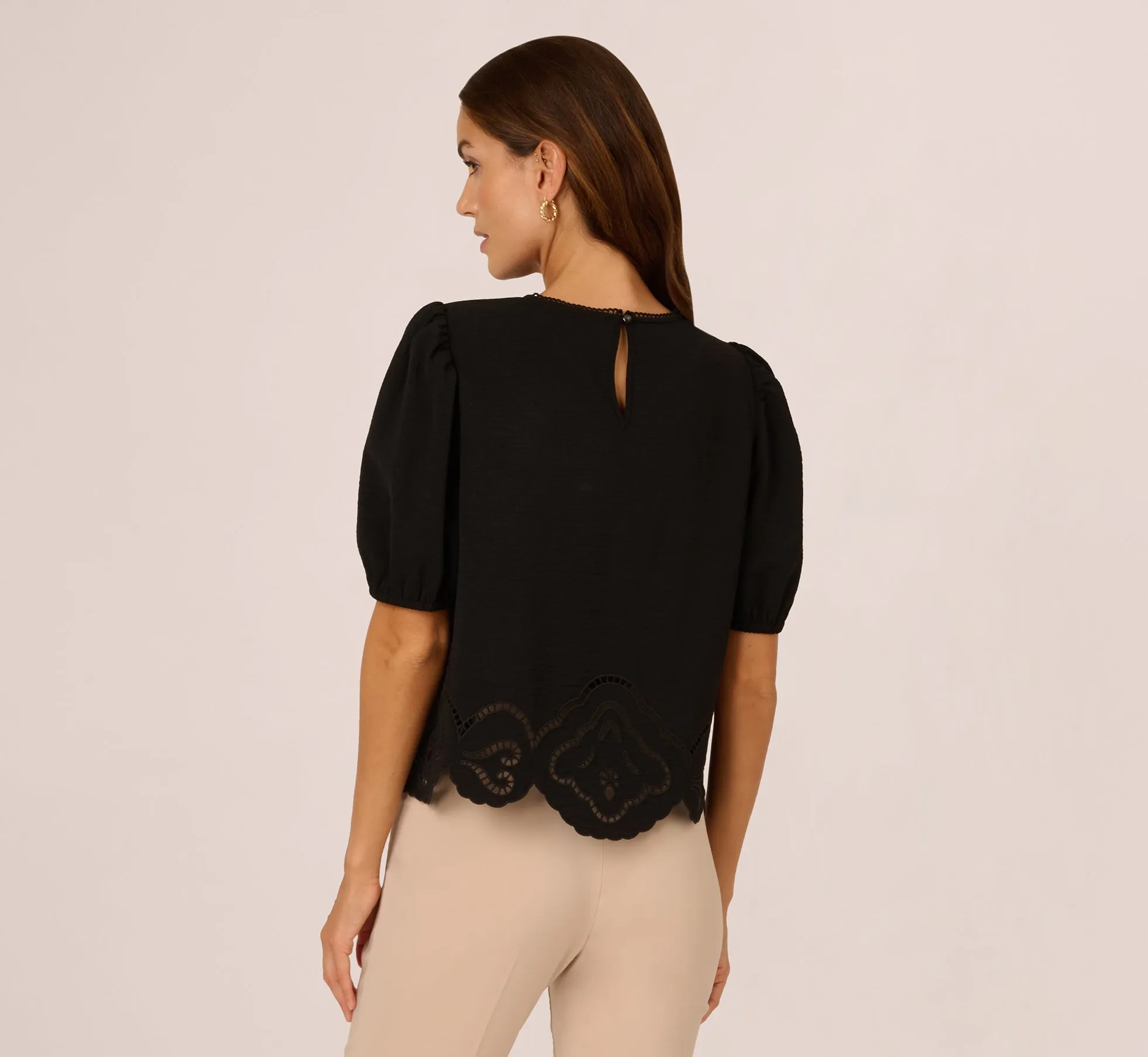 Airflow Eyelet Embroidered Woven Crop Top In Black sold by Adrianna Papell product image thumbnail 5