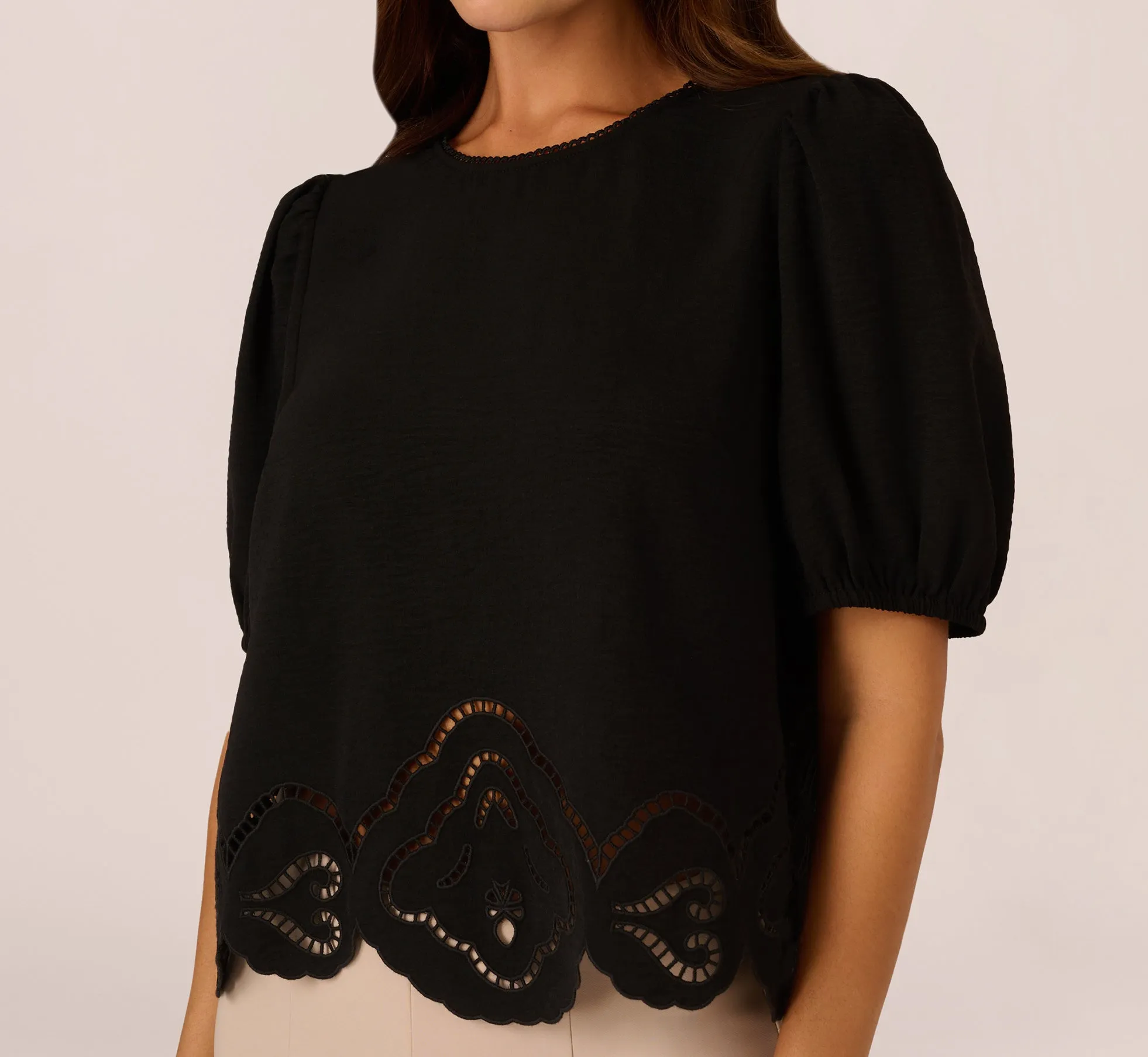 Airflow Eyelet Embroidered Woven Crop Top In Black sold by Adrianna Papell product image thumbnail 3