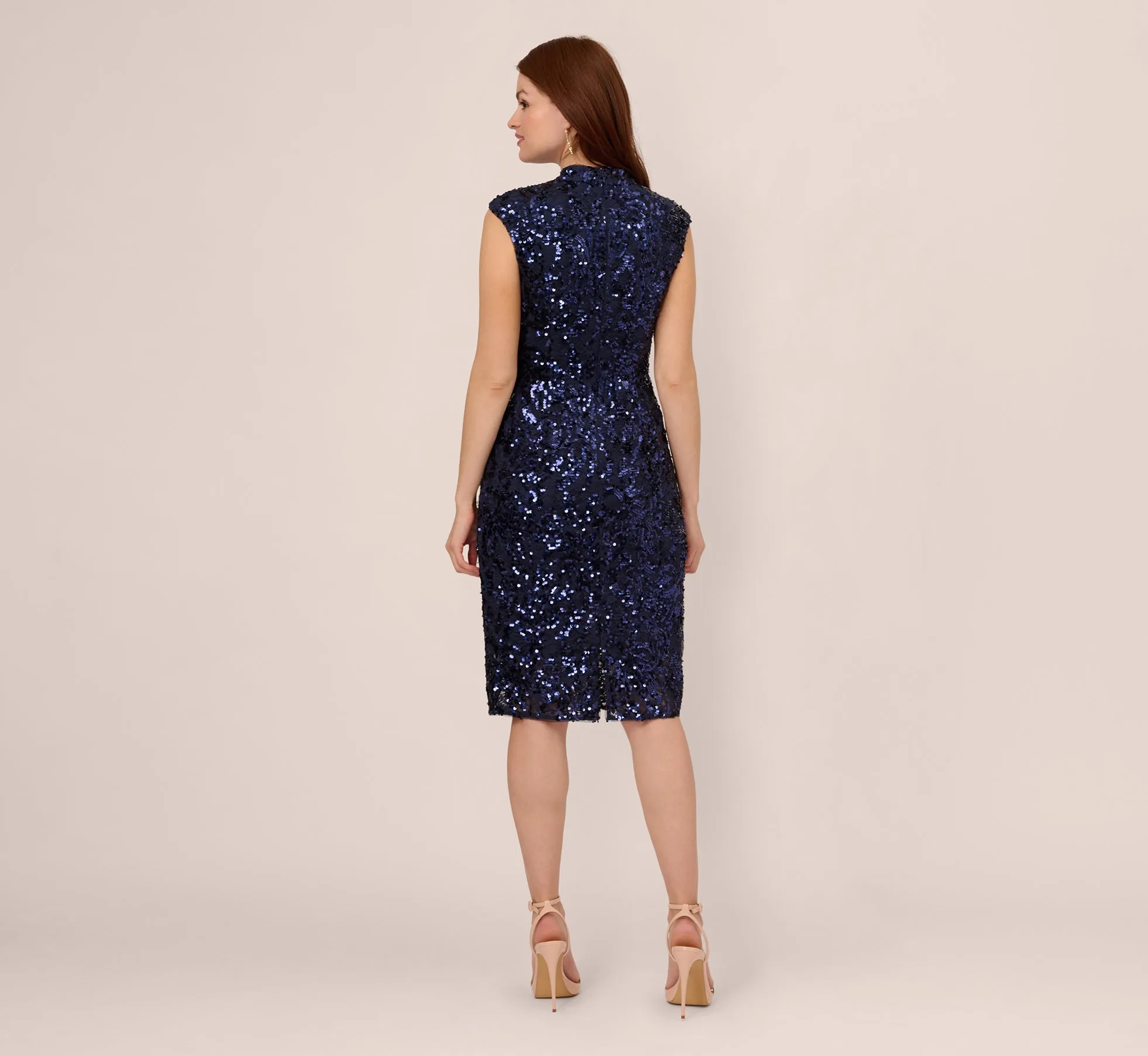 Sequin Lace Sleeveless Midi Dress With Mock Neck In Navy sold by Adrianna Papell product image thumbnail 4