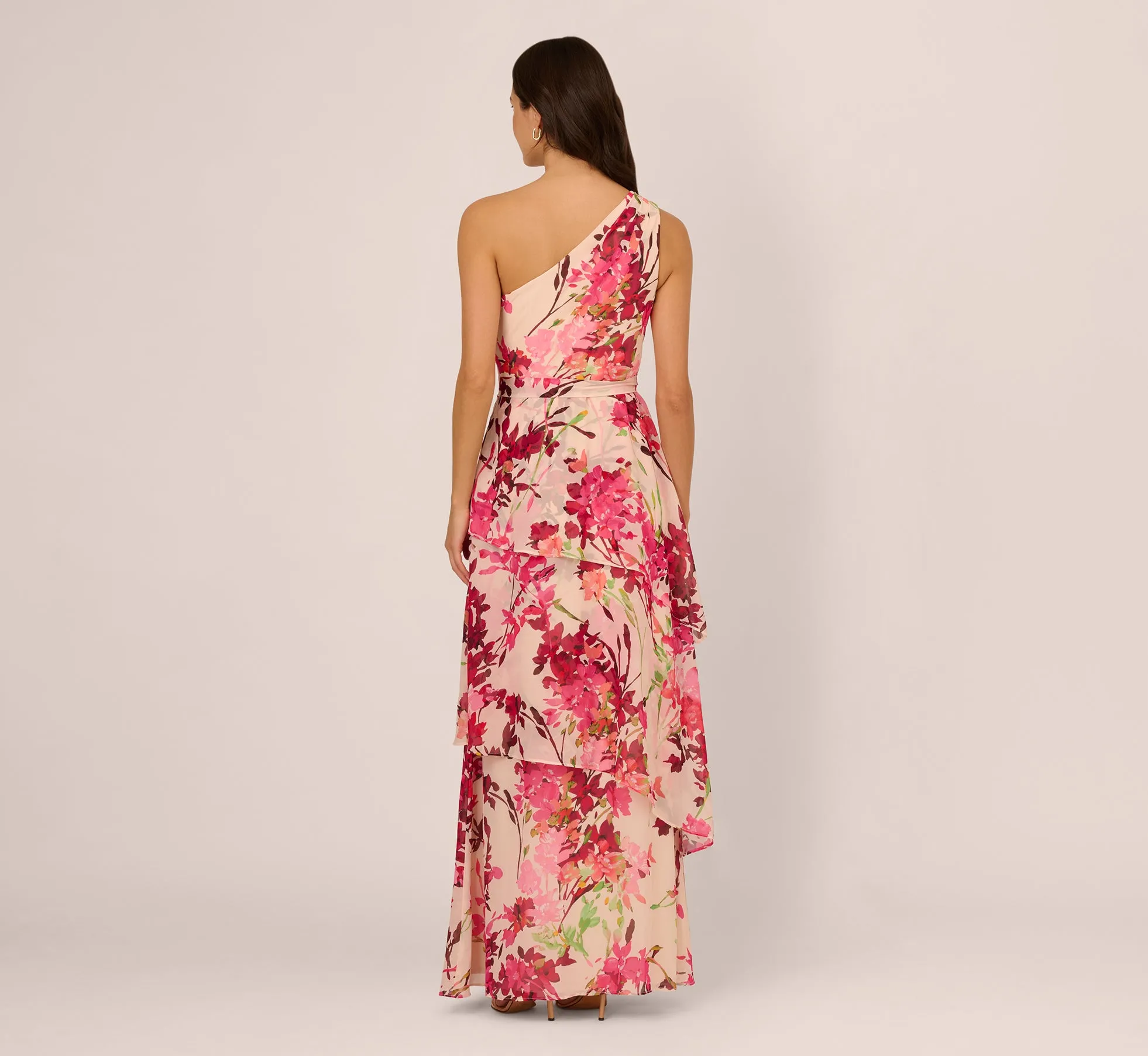 One Shoulder Floral Chiffon Tiered Gown In Alabaster Multi sold by Adrianna Papell product image thumbnail 4