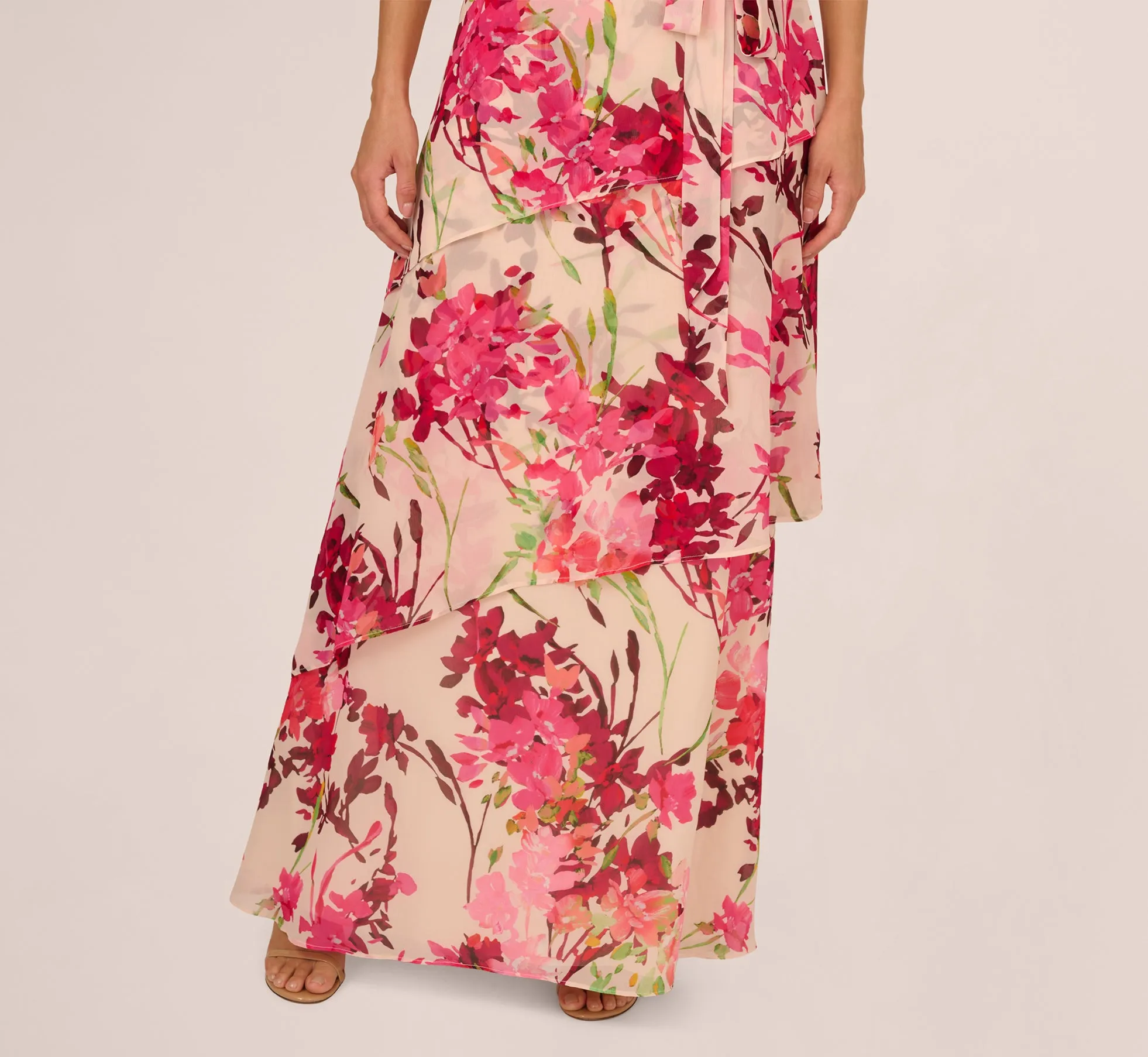 One Shoulder Floral Chiffon Tiered Gown In Alabaster Multi sold by Adrianna Papell product image thumbnail 5
