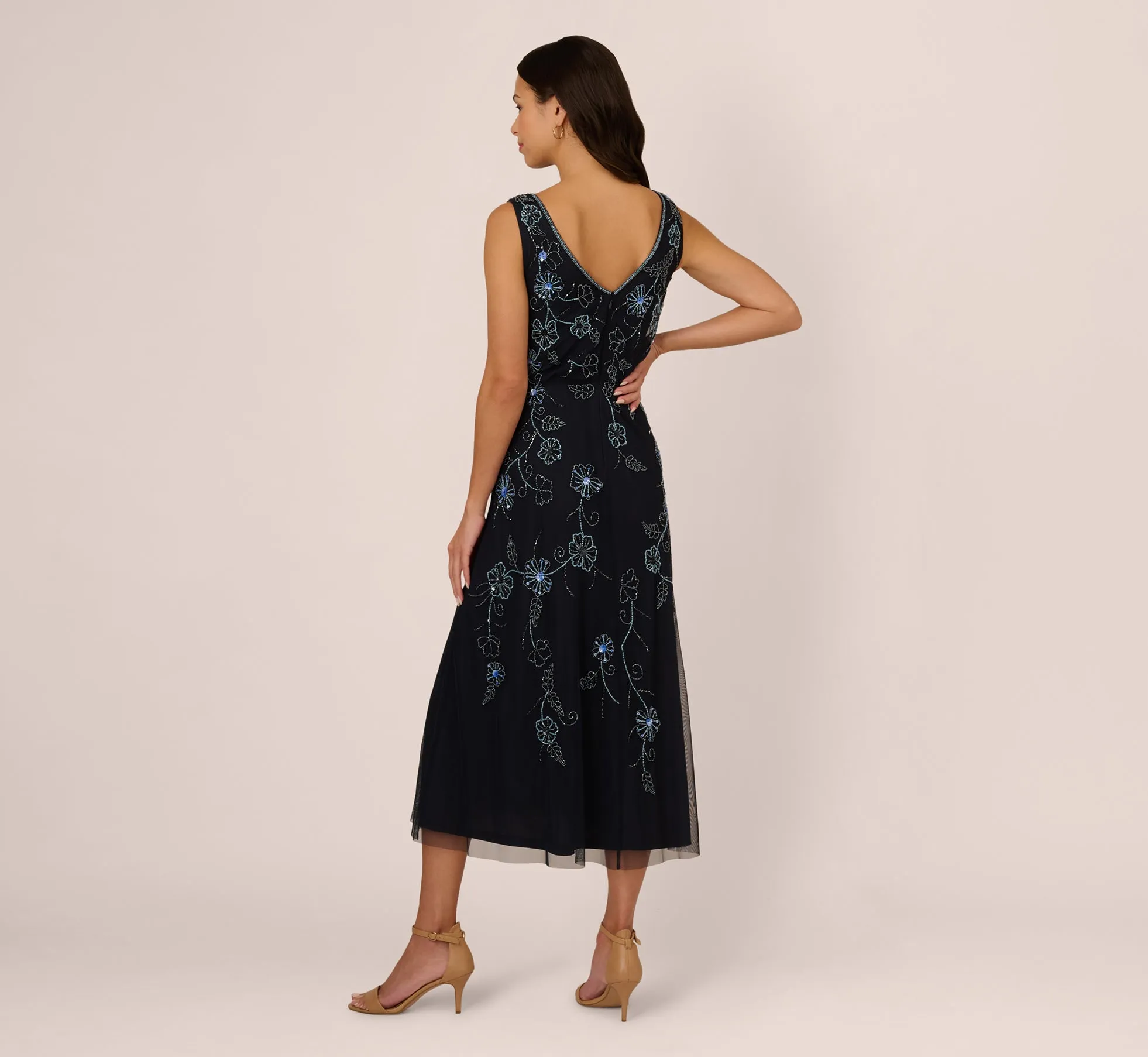 Sleeveless Beaded Blouson Midi Dress In Midnight Multi sold by Adrianna Papell product image thumbnail 4