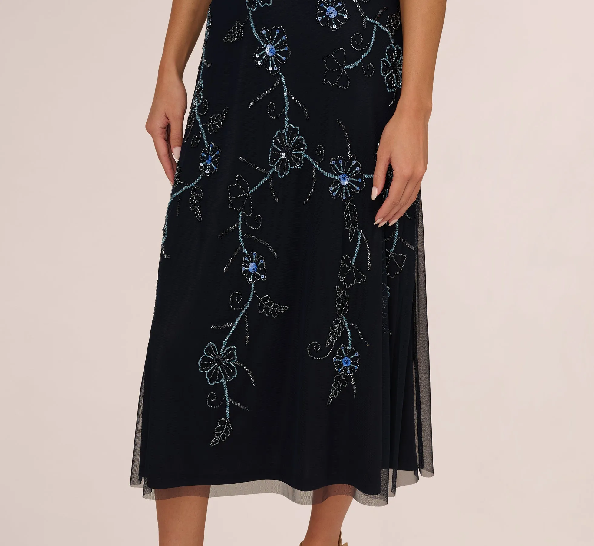 Sleeveless Beaded Blouson Midi Dress In Midnight Multi sold by Adrianna Papell product image thumbnail 5
