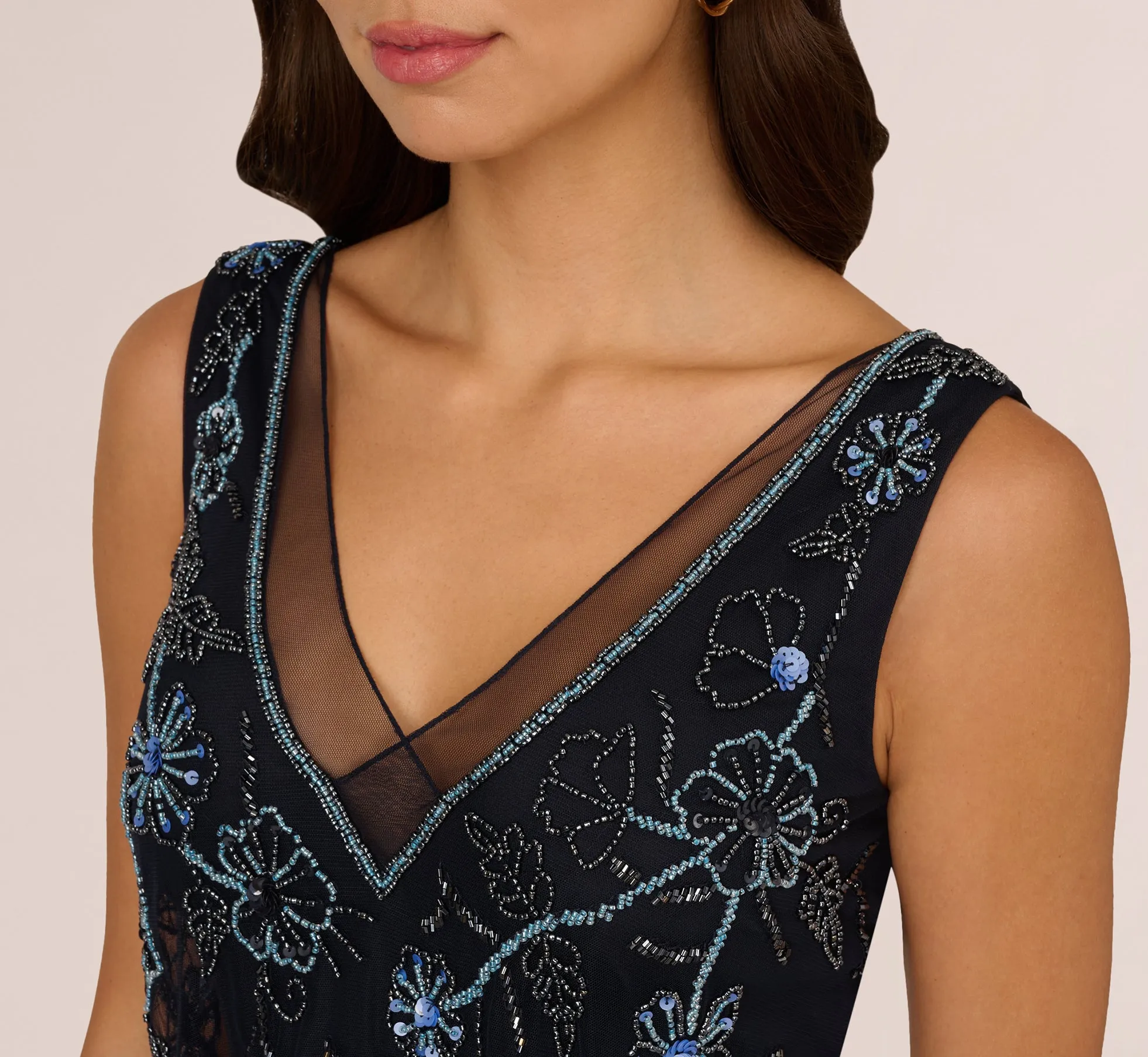 Sleeveless Beaded Blouson Midi Dress In Midnight Multi sold by Adrianna Papell product image thumbnail 3