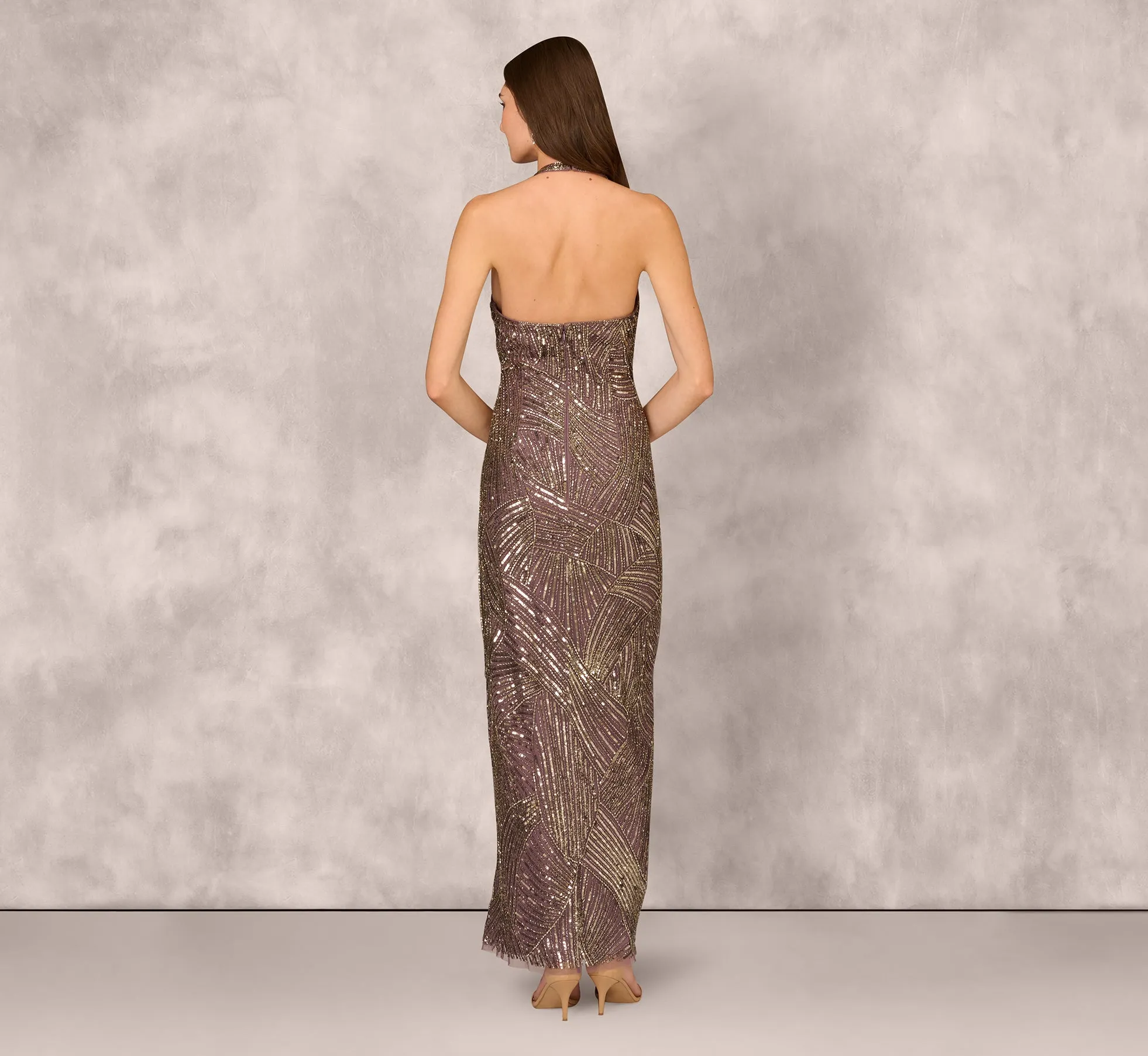 Beaded Halter Column Gown In Moonstone sold by Adrianna Papell product image thumbnail 4