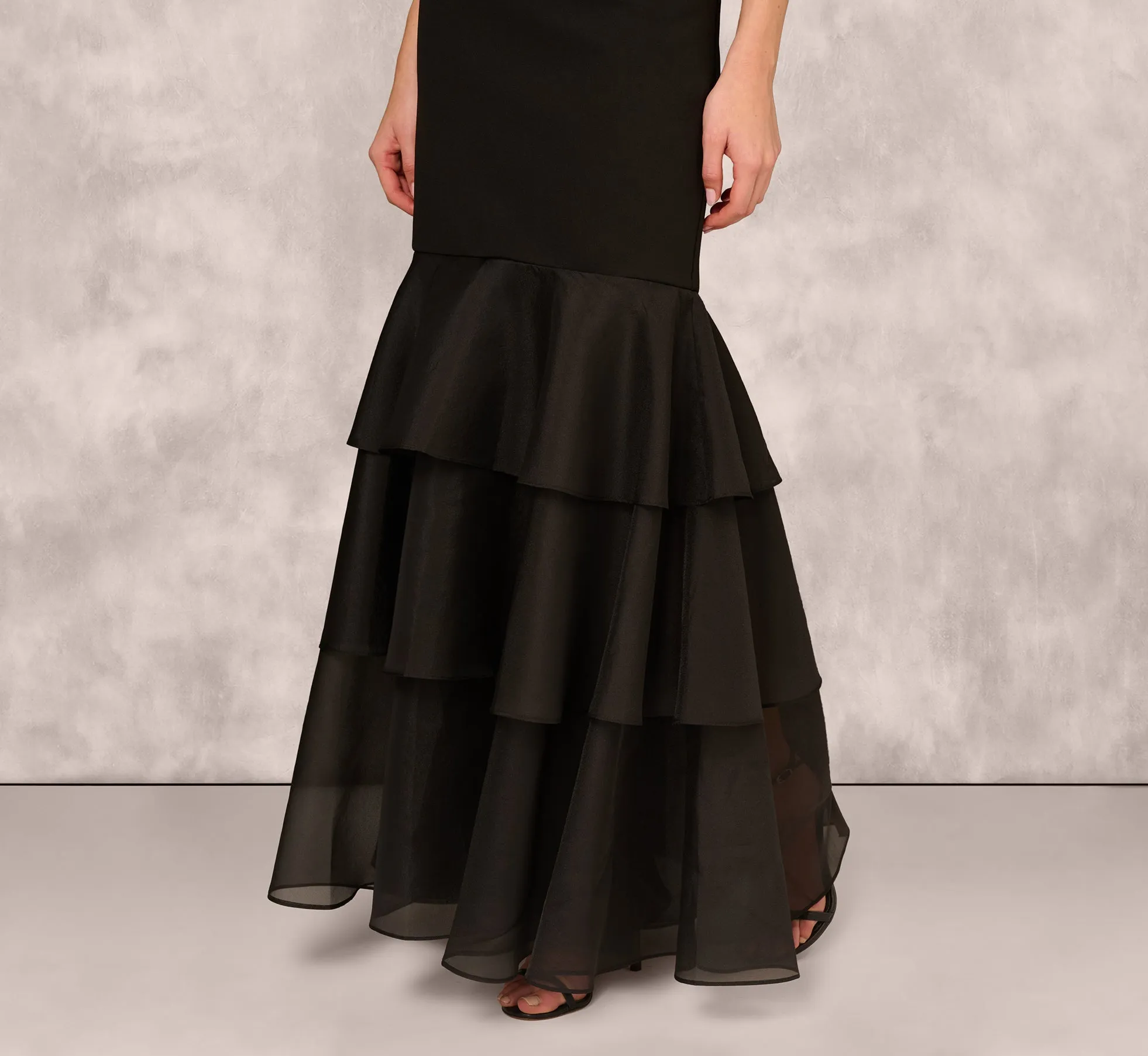 Off Shoulder Organza Flounce Mermaid Gown In Black sold by Adrianna Papell product image thumbnail 5