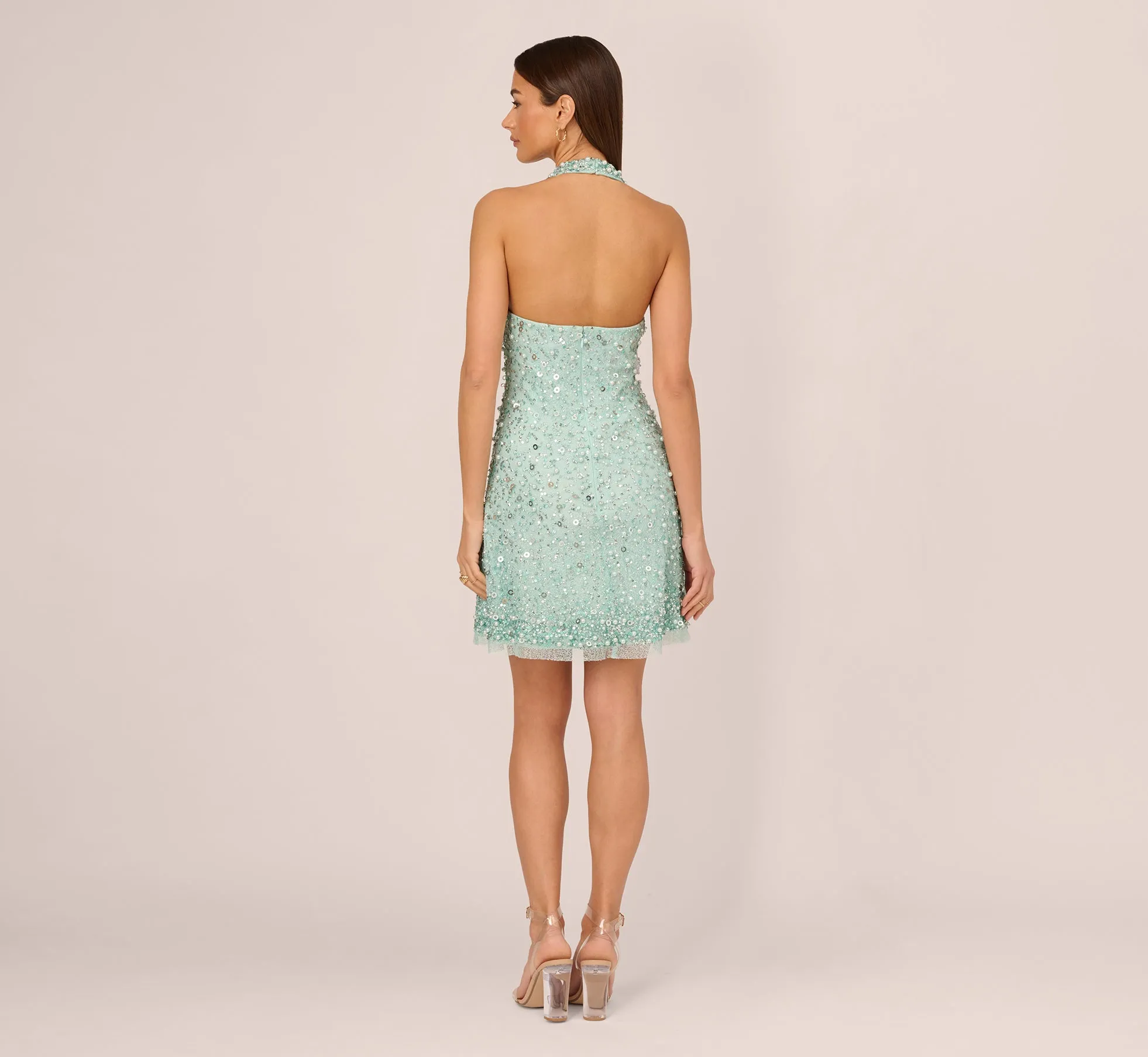 Beaded Halter Swing Dress With Mock Neck In Fresh Mint sold by Adrianna Papell product image thumbnail 4