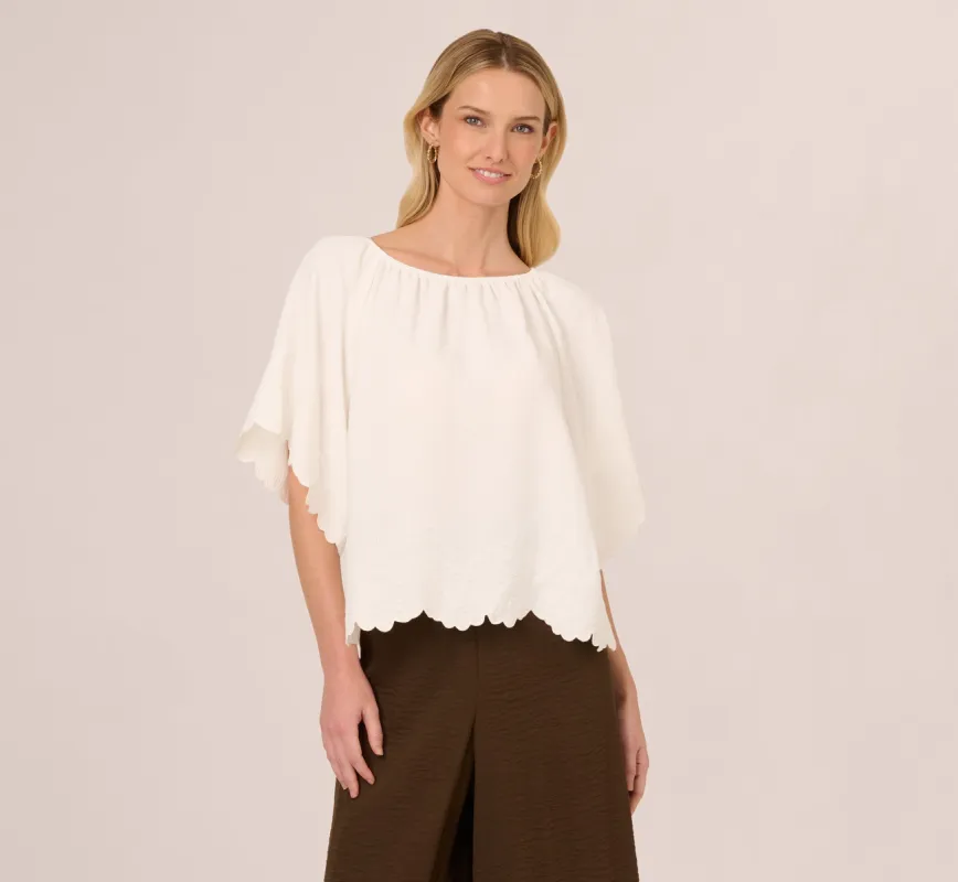 Boat Neck Short Sleeve Scallop Edge Top In Ivory sold by Adrianna Papell