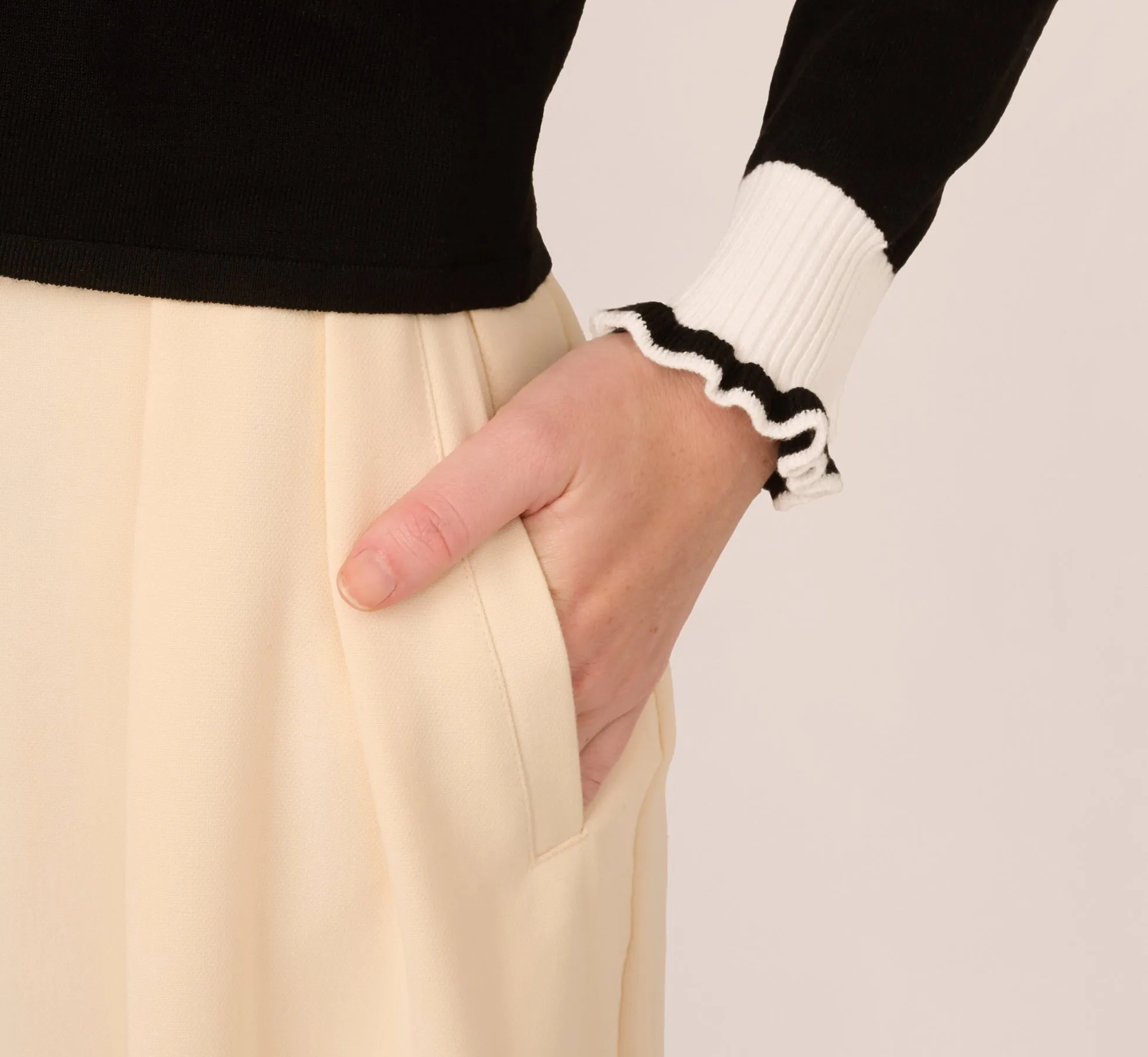 Contrast Ruffle Cardigan In Black Ivory sold by Adrianna Papell product image thumbnail 3