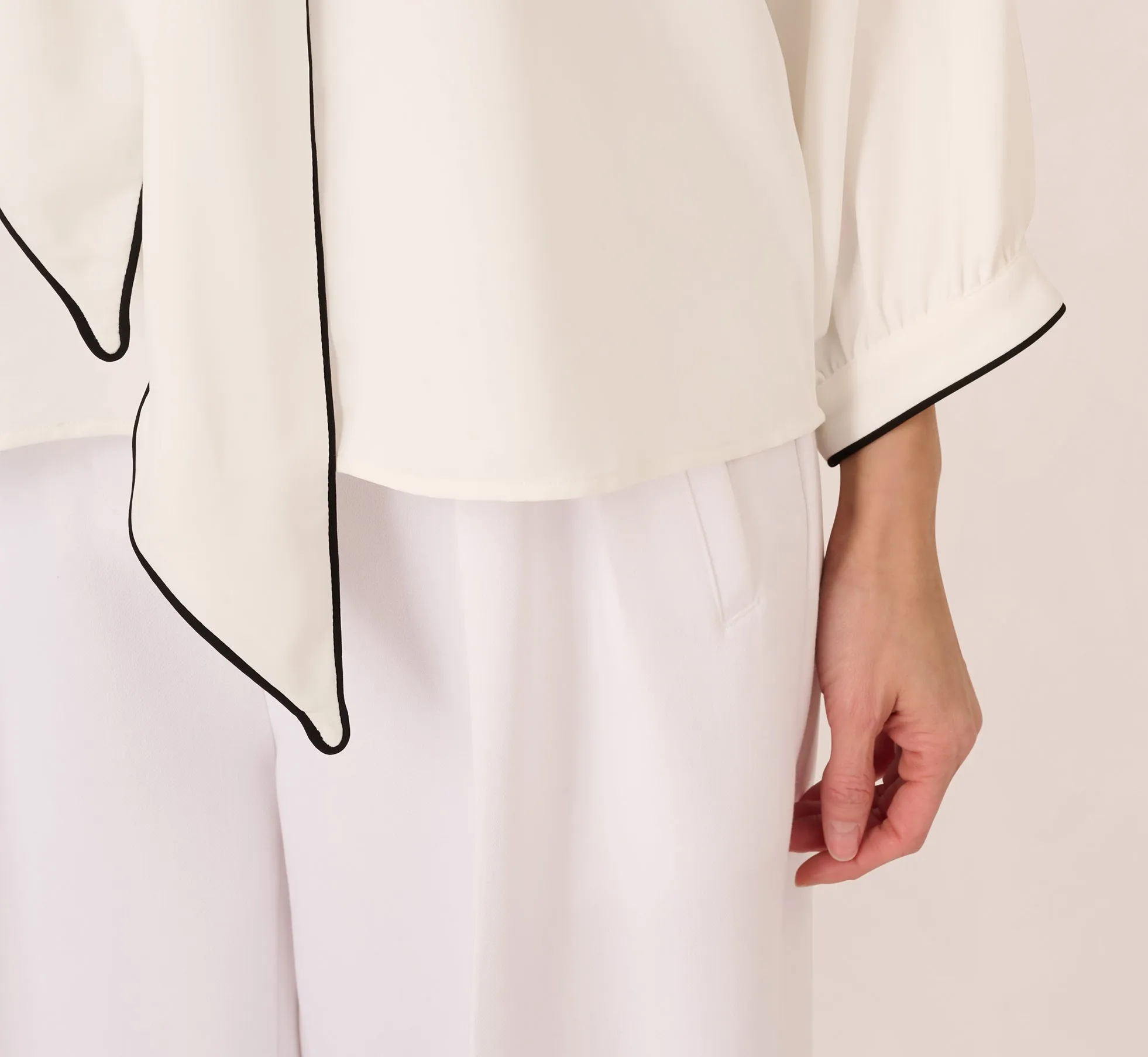 Oversized Fit Tie Collar Top In Ivory Black sold by Adrianna Papell product image thumbnail 5