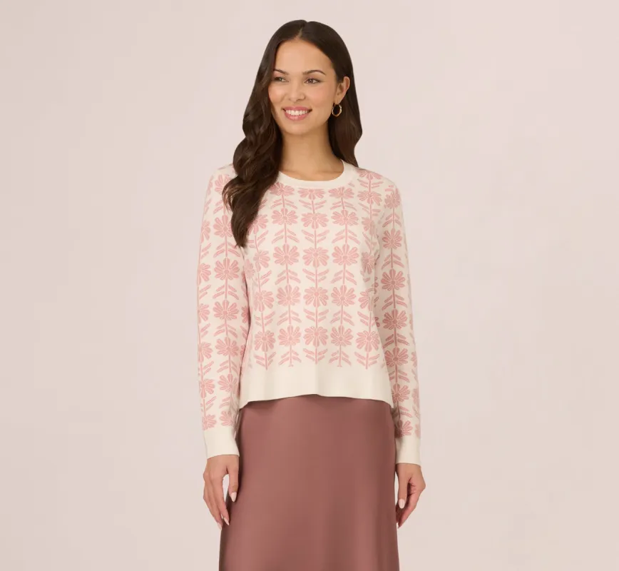Crew Neck Floral Pullover Sweater In Ivory Champagne Rose Floral sold by Adrianna Papell