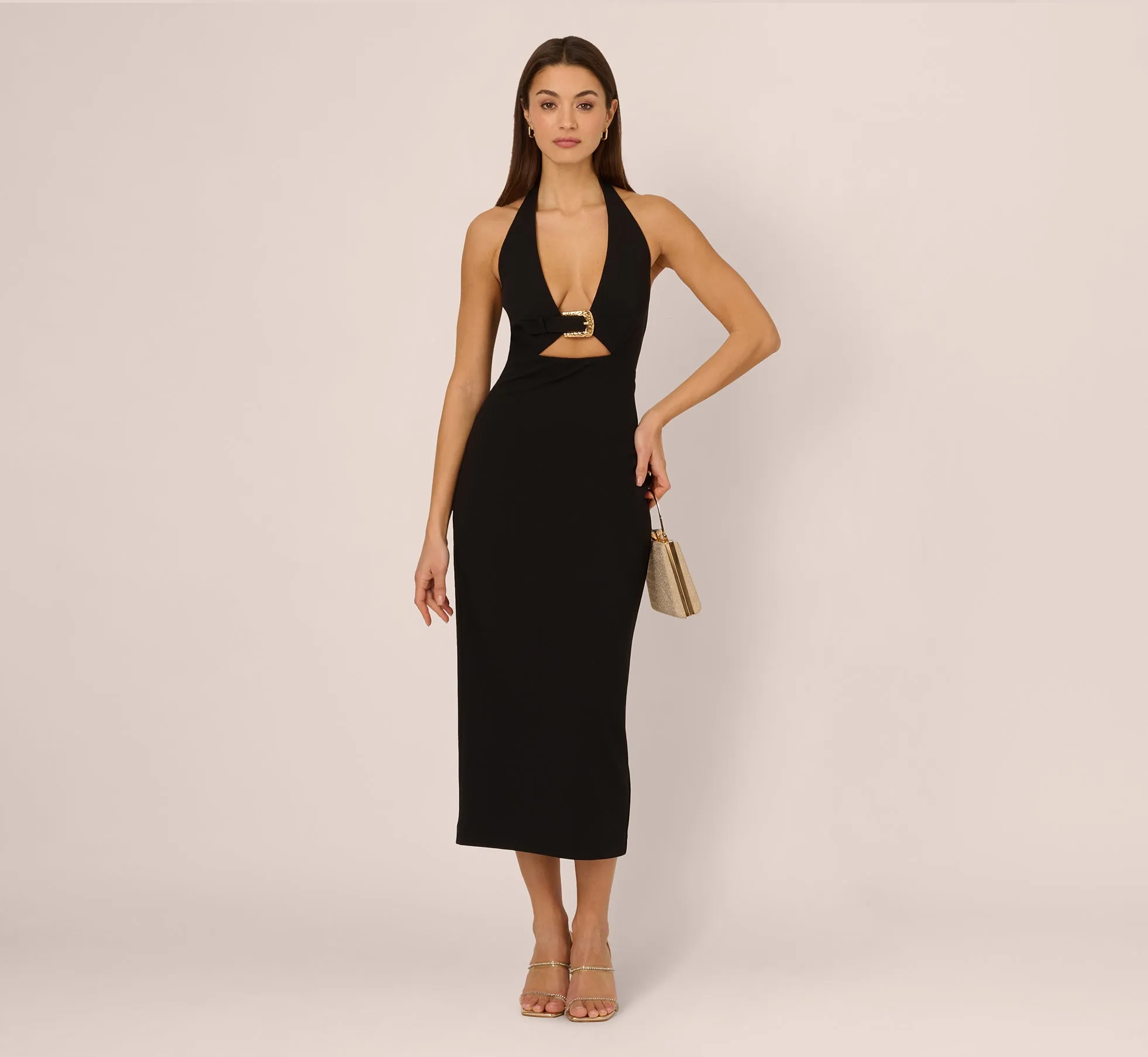 Halter Buckle Detail Midi Dress In Black sold by Adrianna Papell product image thumbnail 2