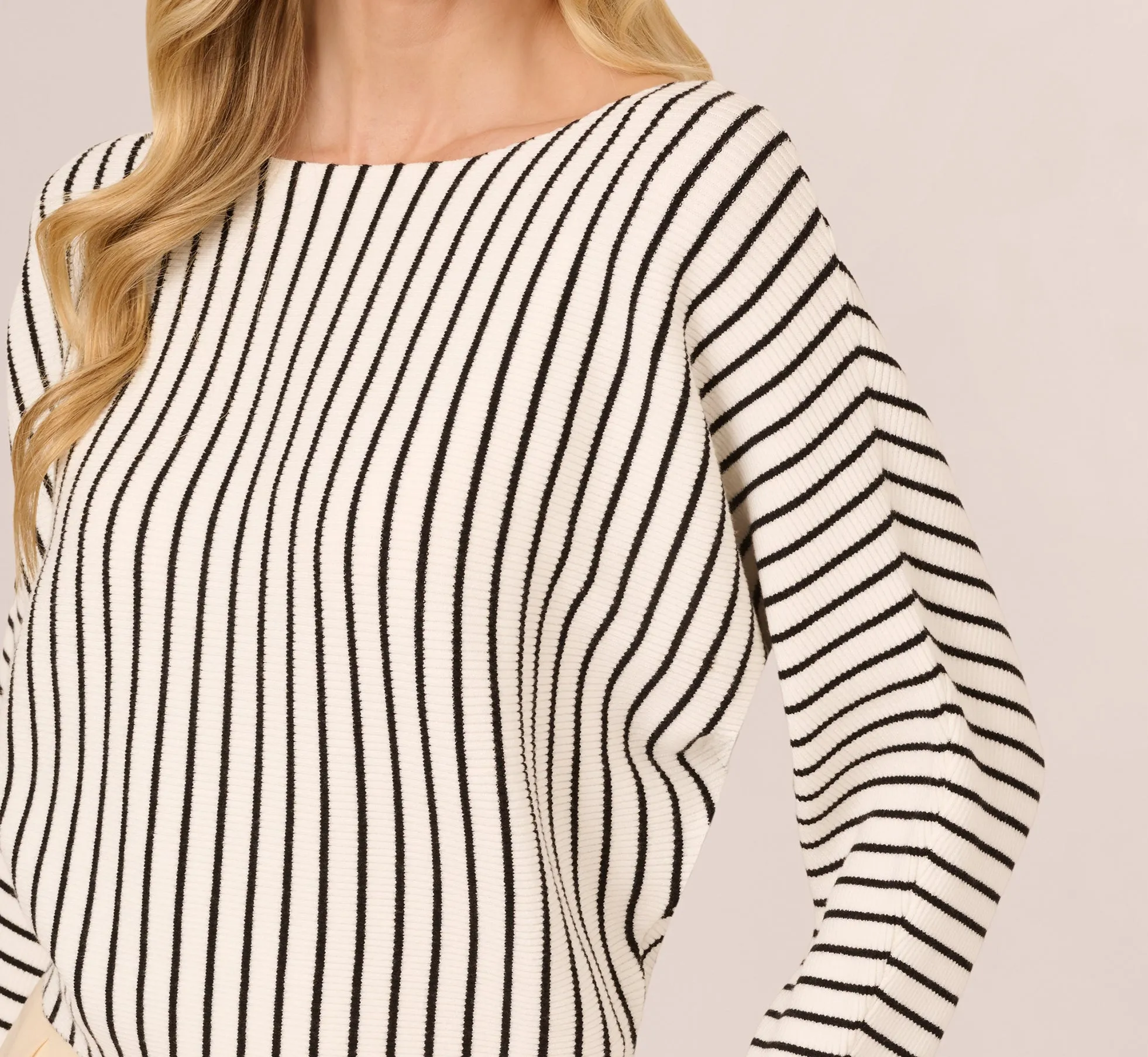 Striped Rib Knit Dolman Sleeve Sweater In Ivory Black sold by Adrianna Papell product image thumbnail 3