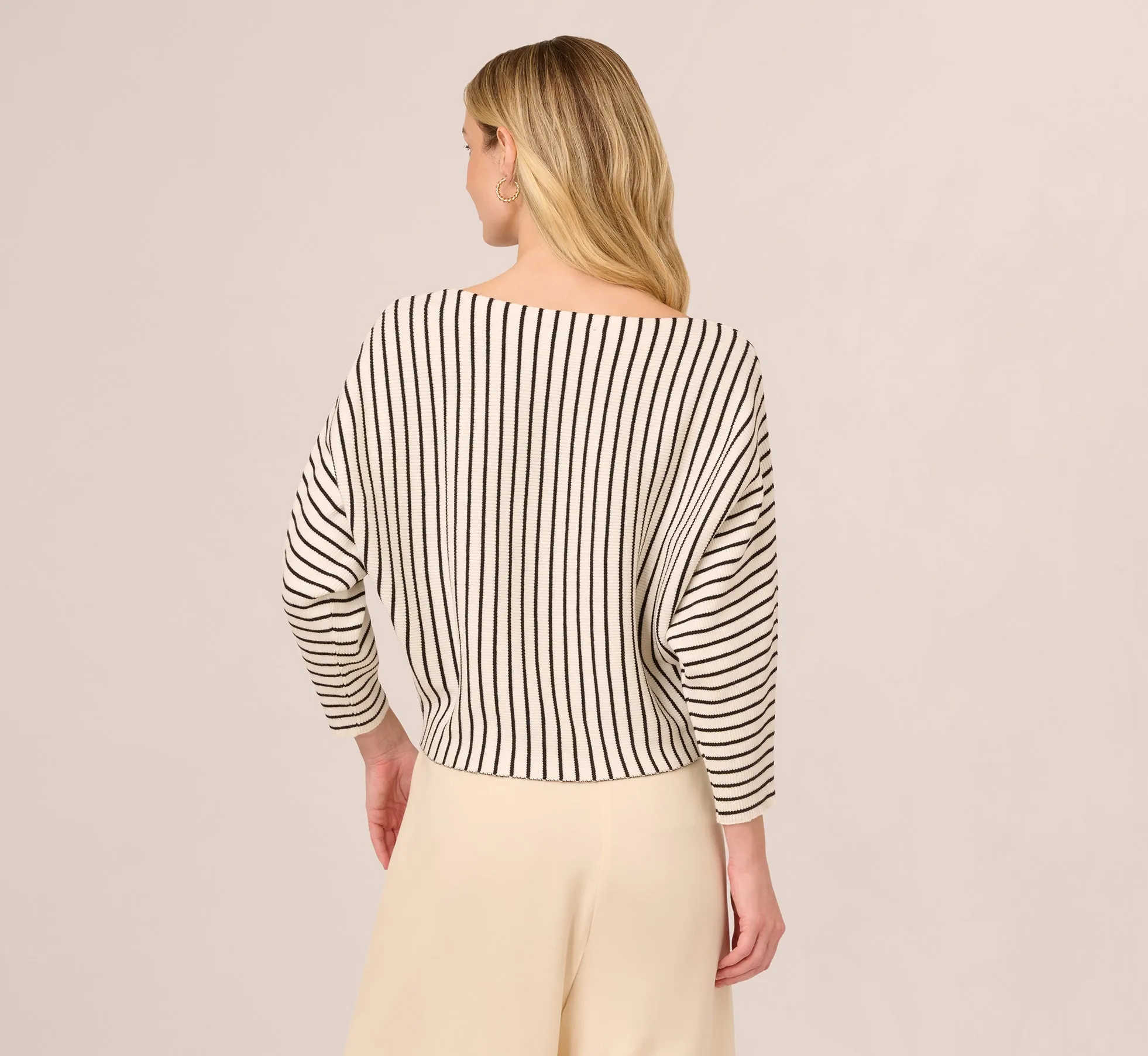 Striped Rib Knit Dolman Sleeve Sweater In Ivory Black sold by Adrianna Papell product image thumbnail 4