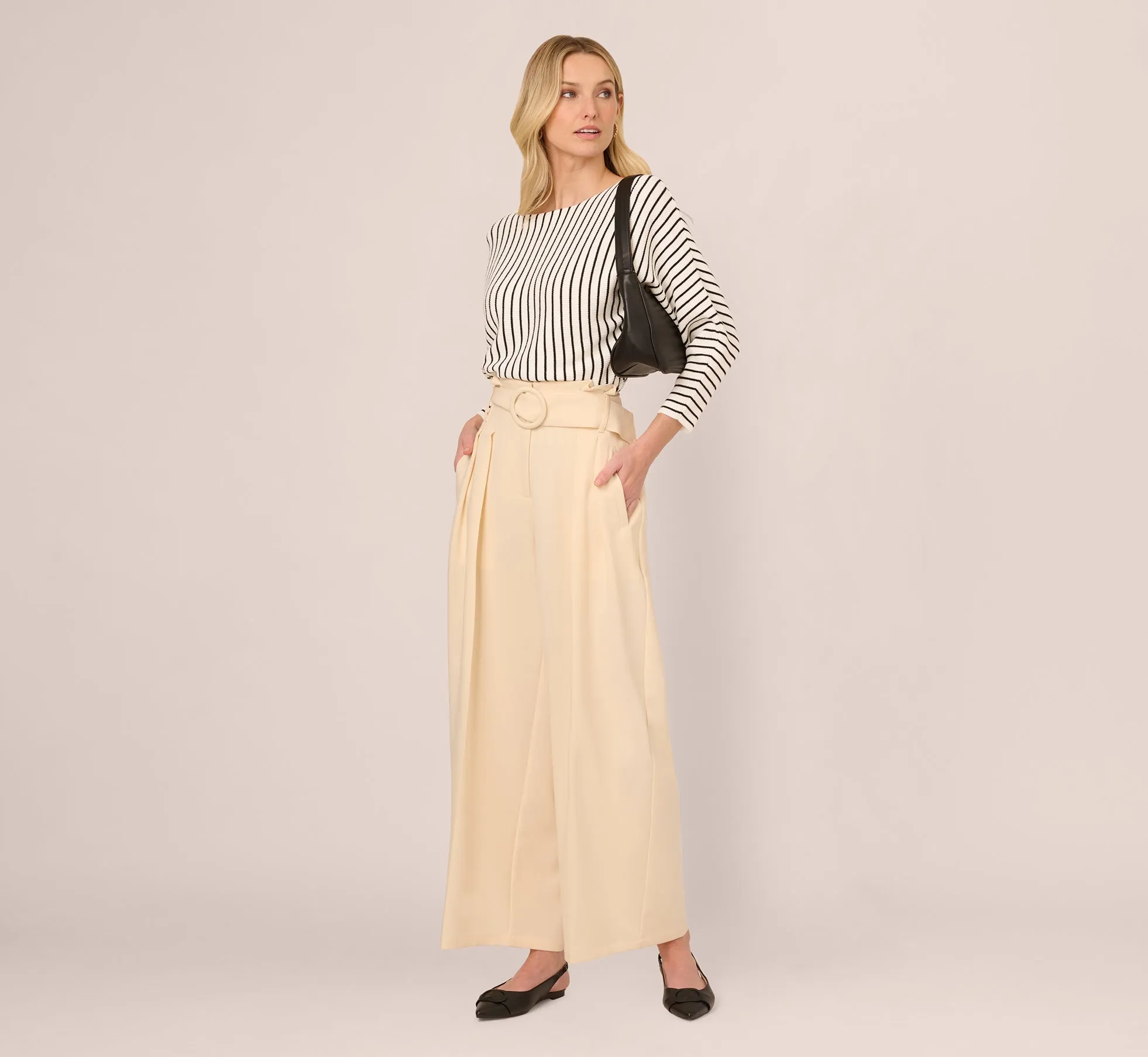 Striped Rib Knit Dolman Sleeve Sweater In Ivory Black sold by Adrianna Papell product image thumbnail 2