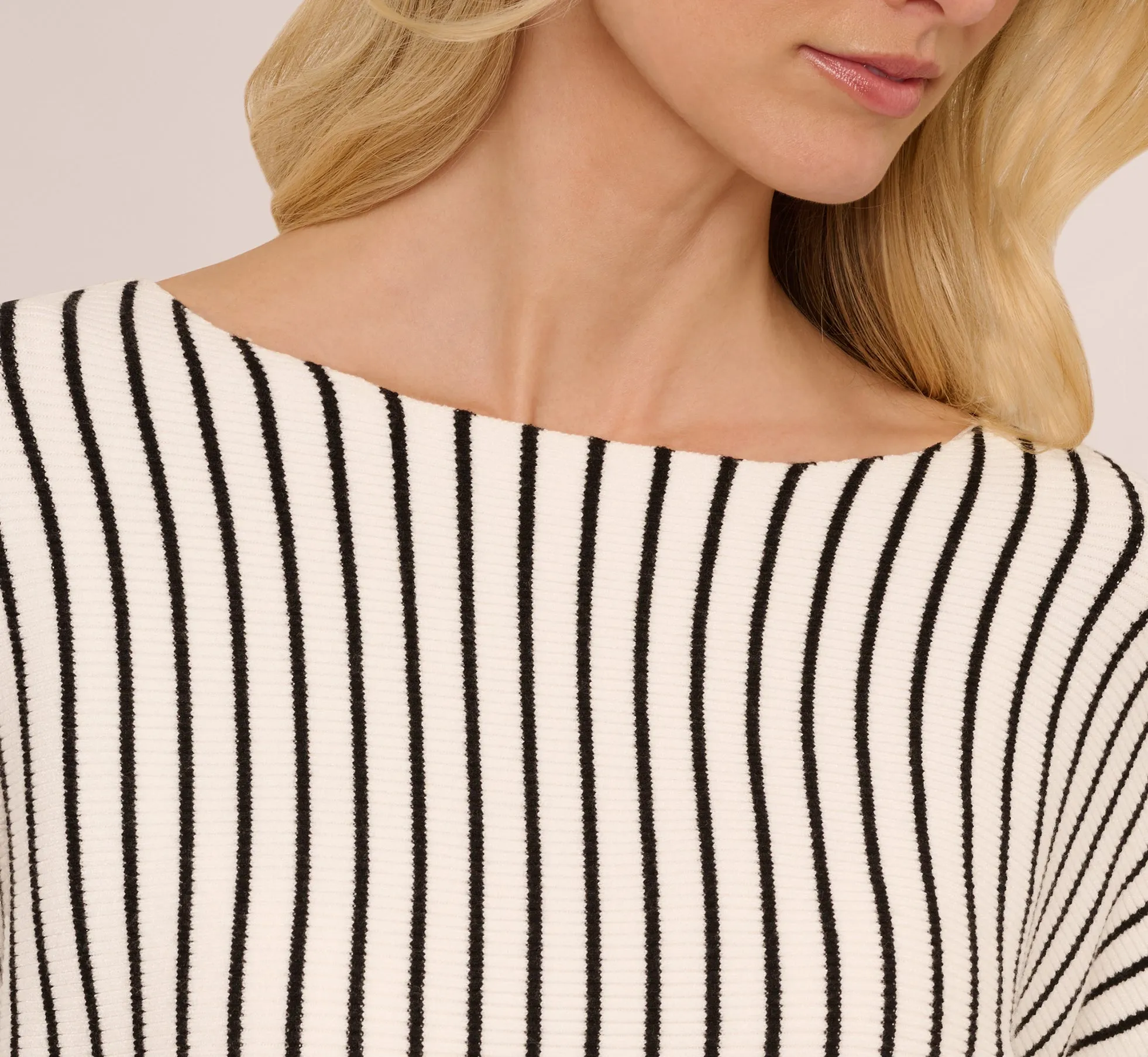 Striped Rib Knit Dolman Sleeve Sweater In Ivory Black sold by Adrianna Papell product image thumbnail 5