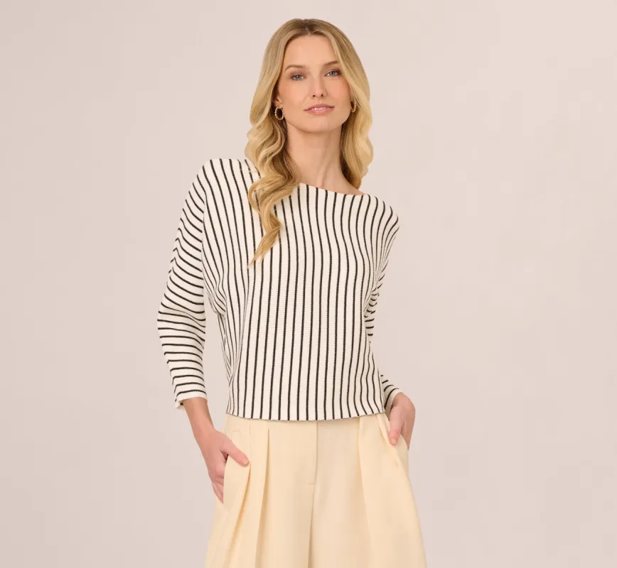 Striped Rib Knit Dolman Sleeve Sweater In Ivory Black sold by Adrianna Papell