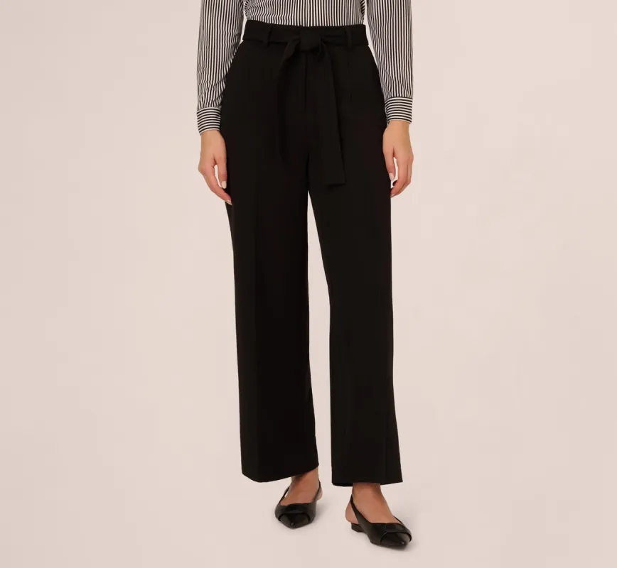 Twill Zip Fly Belted Wide Leg Pant In Black sold by Adrianna Papell