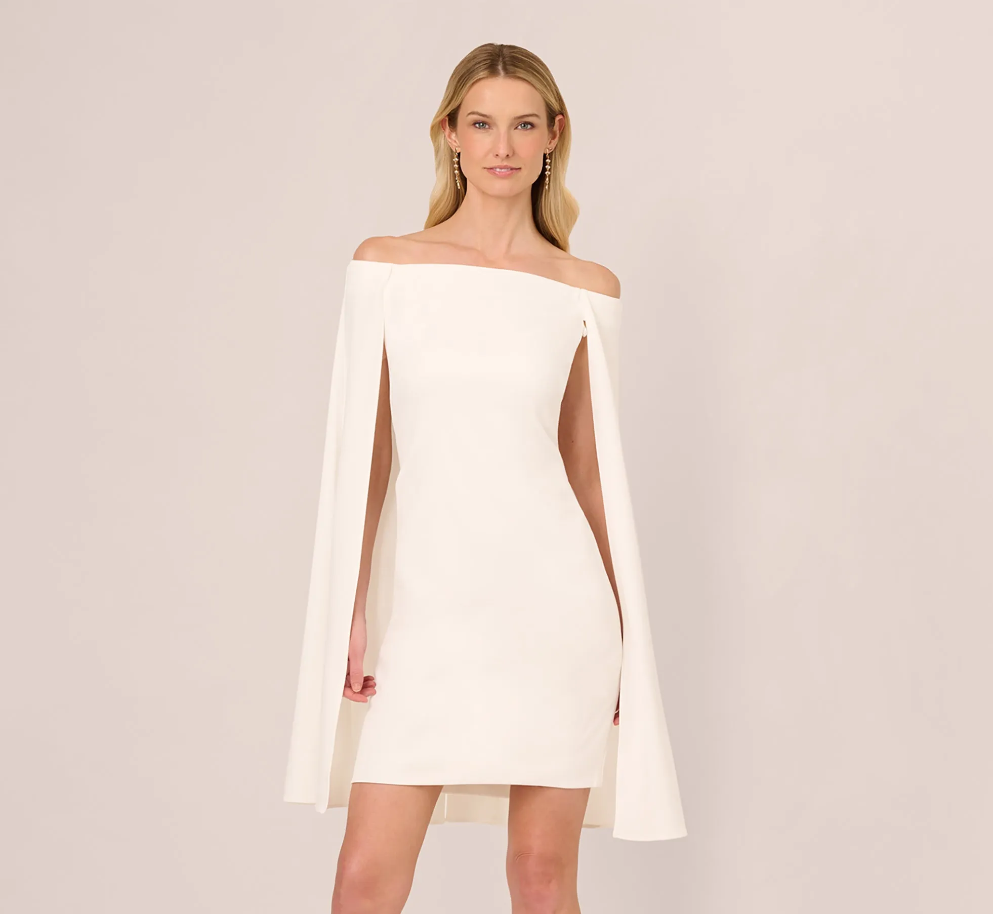 Off The Shoulder Cape Dress In Ivory sold by Adrianna Papell