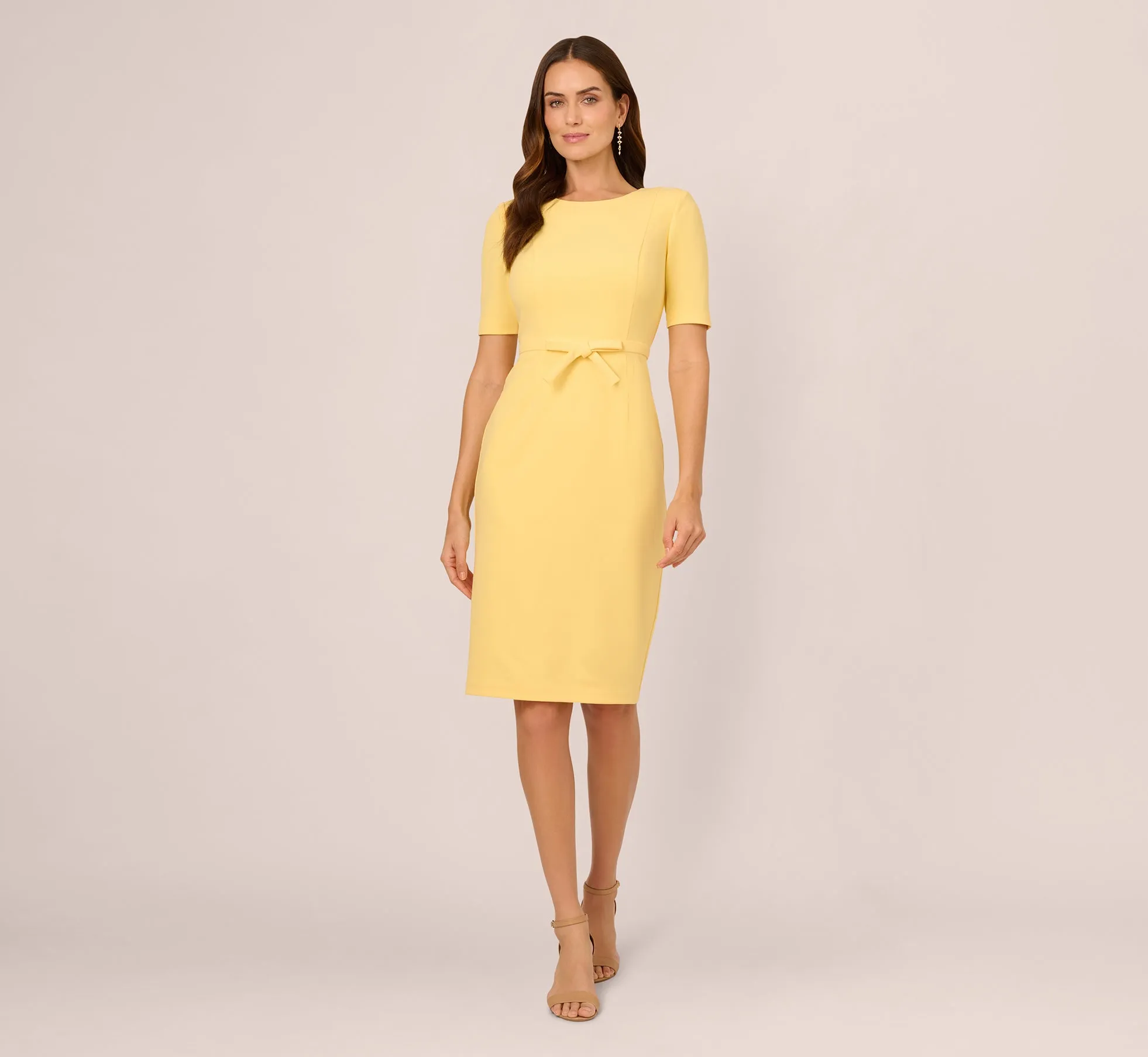 Short Sleeve Bow Waist Sheath Dress In Warm Sun sold by Adrianna Papell