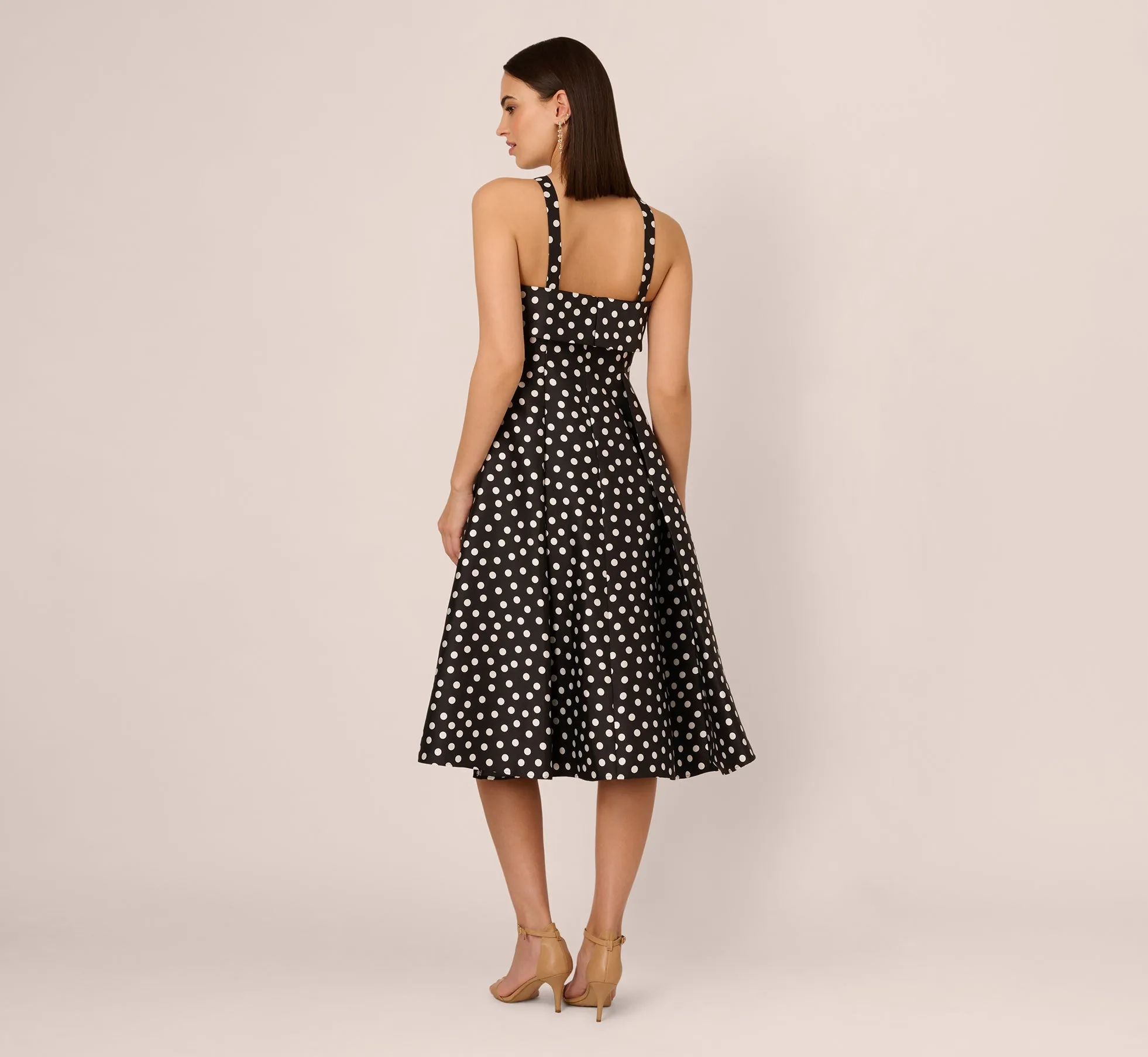 Polka Dot Halter Fit And Flare Midi Dress In Black Ivory sold by Adrianna Papell product image thumbnail 4