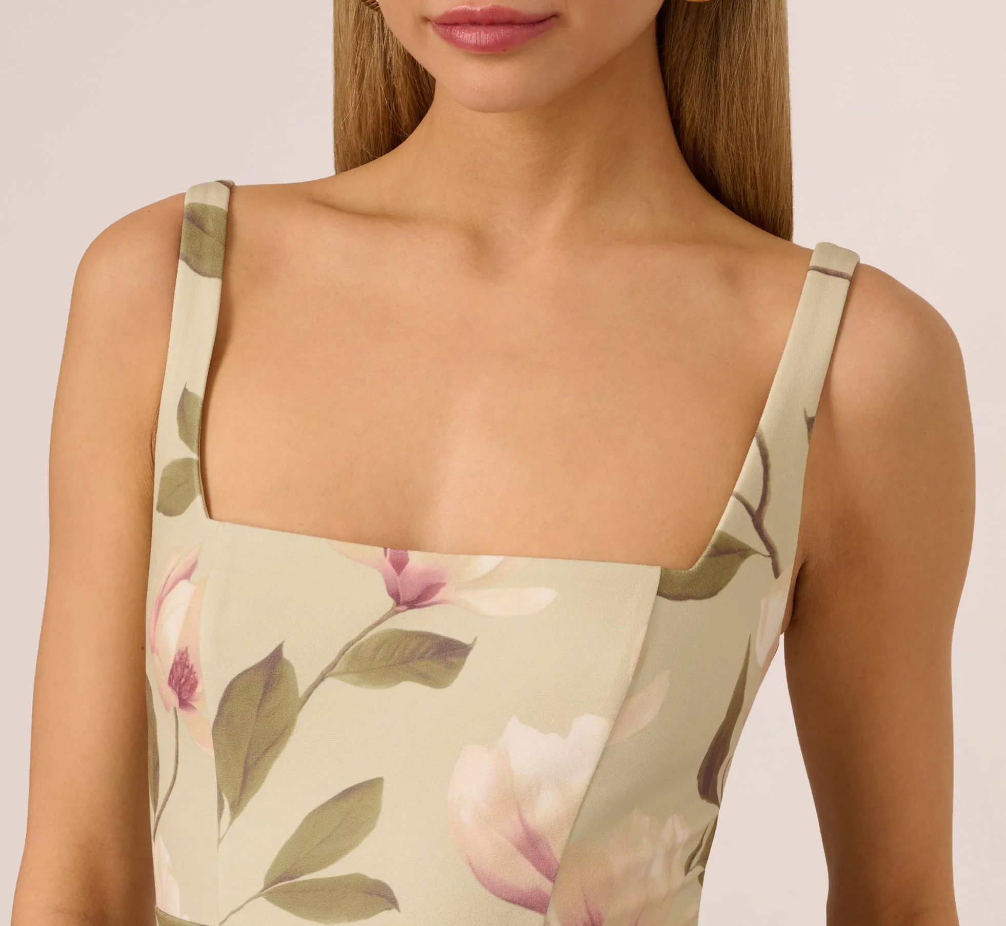 Sleeveless Square Neck Floral Tiered Midi Dress In Green Multi sold by Adrianna Papell product image thumbnail 3