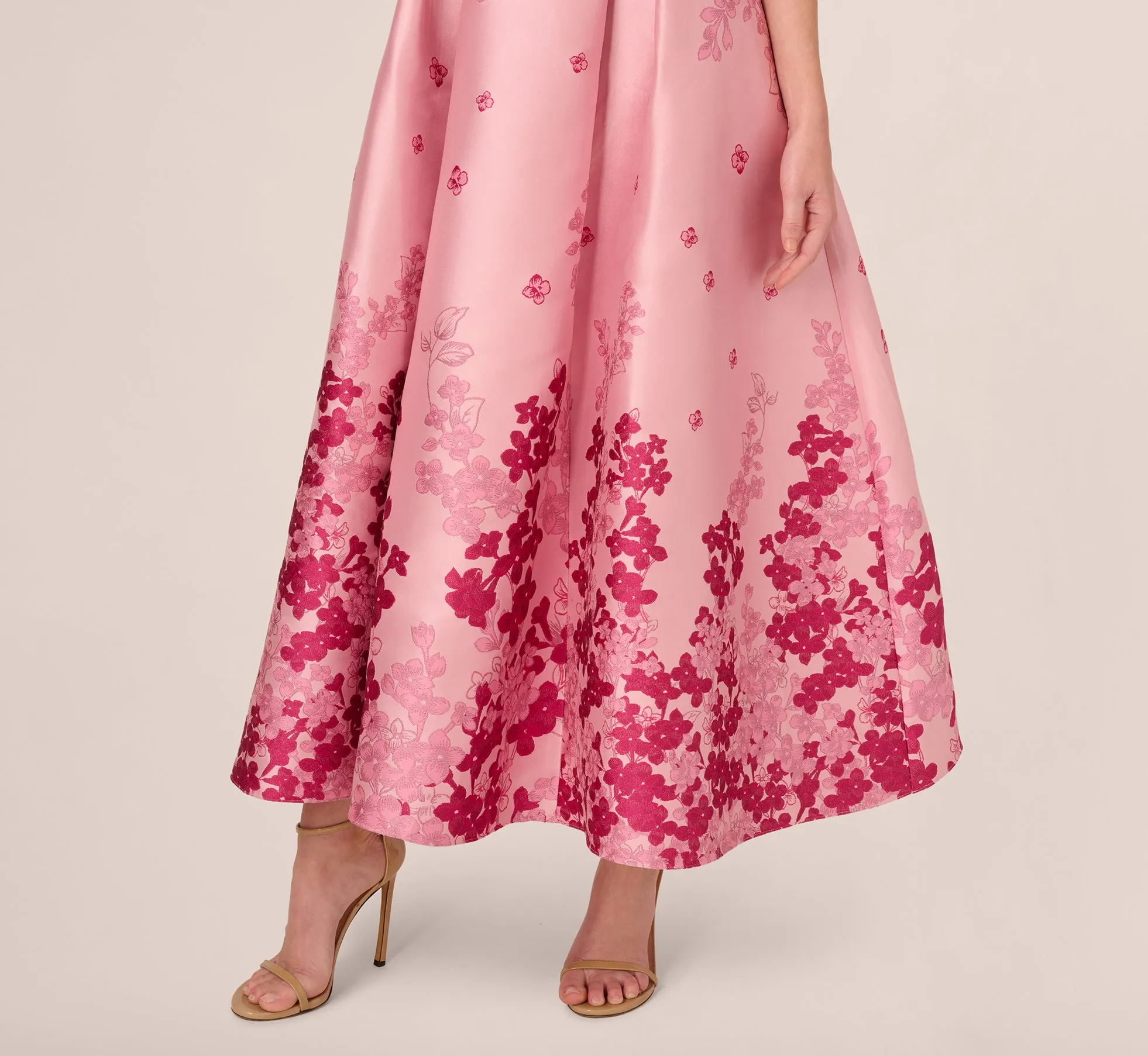 Floral Jacquard Ankle Length Dress With Off The Shoulder Neckline In Pink Multi sold by Adrianna Papell product image thumbnail 4
