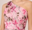 Floral Print Organza Midi Dress With One Shoulder Neckline In Pink Multi sold by Adrianna Papell