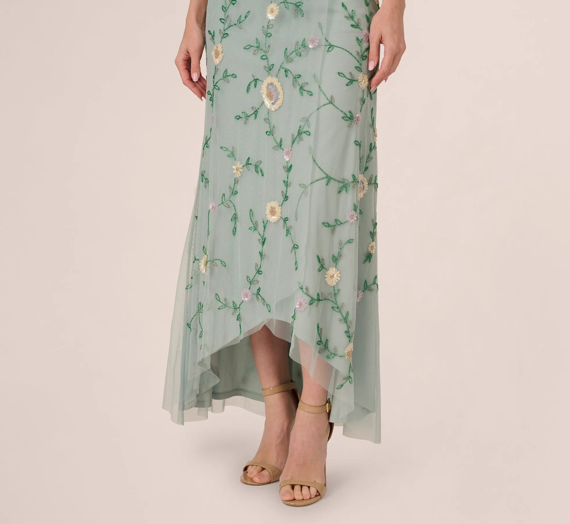 Flutter Sleeve Beaded Wrap Dress In Aqua Dust sold by Adrianna Papell product image thumbnail 5