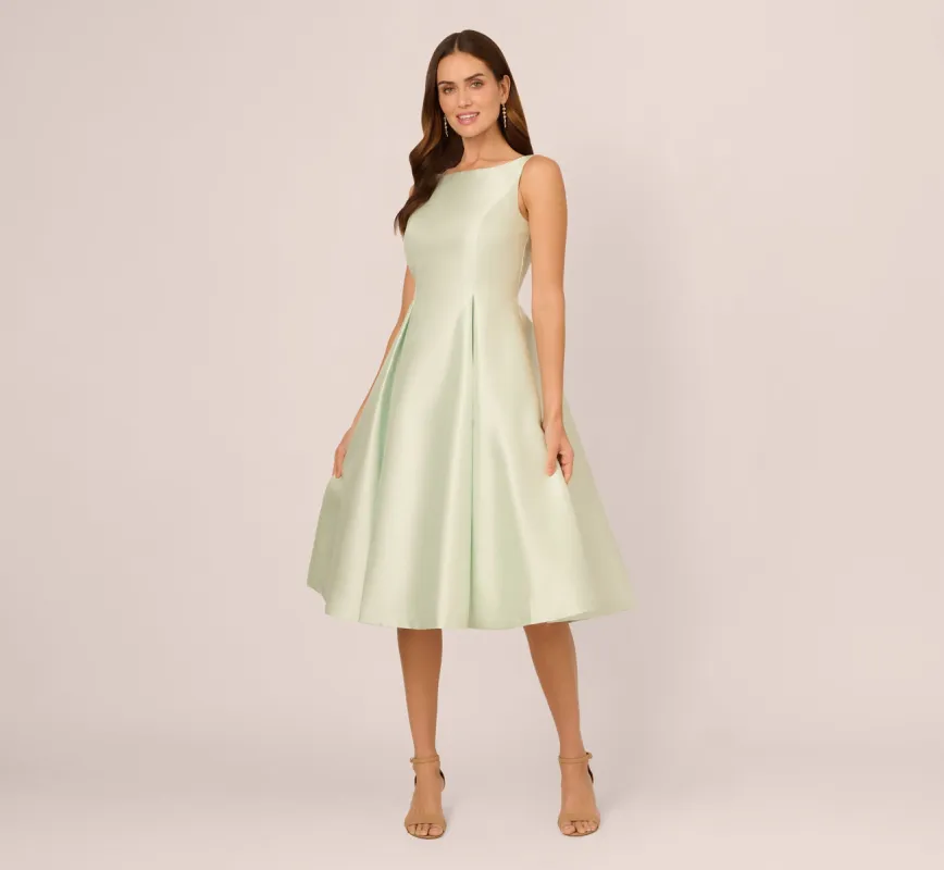 Sleeveless Mikado Fit And Flare Midi Dress With V-Back In Aloe Mist sold by Adrianna Papell